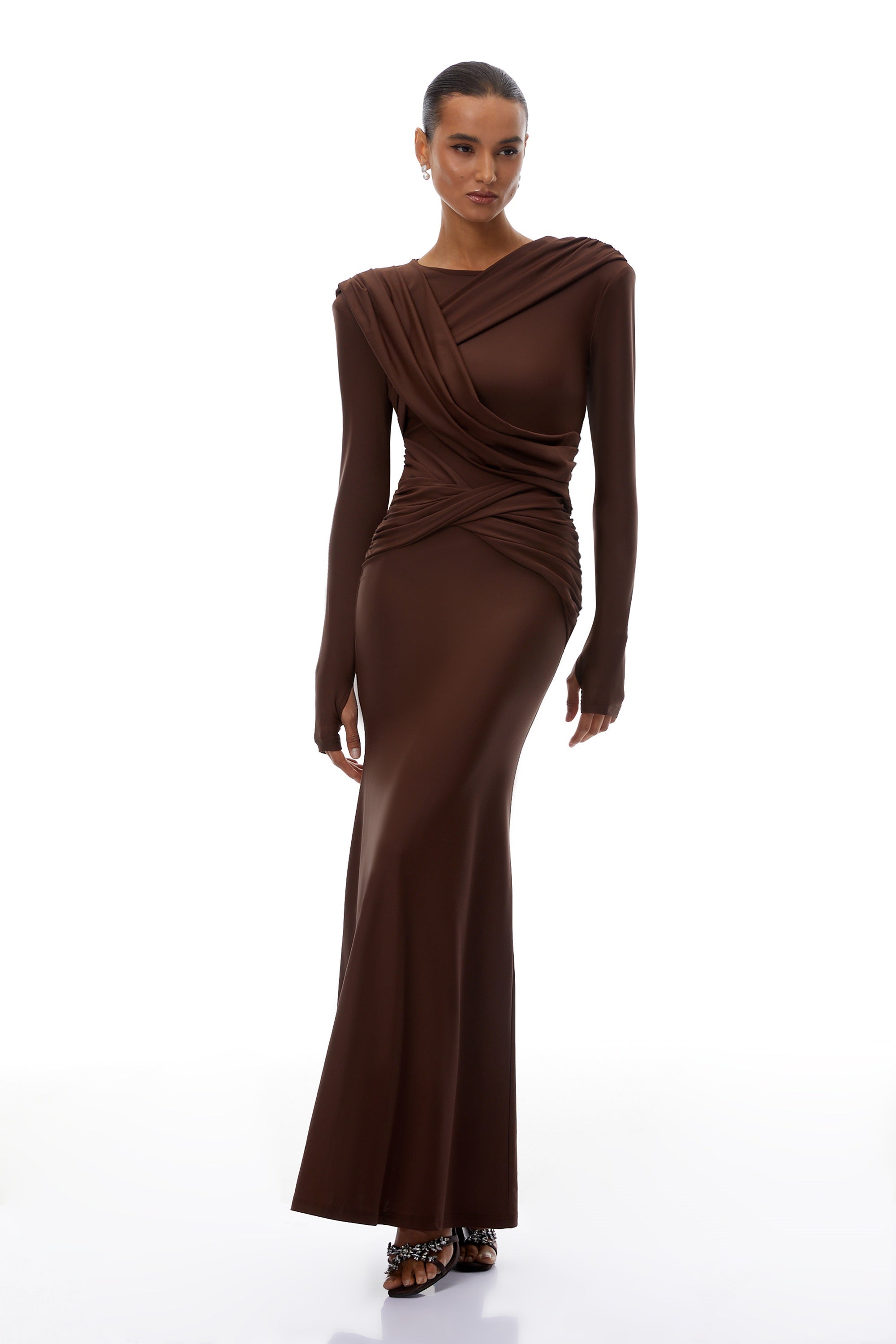 Jeanne Brown Asymmetrical Twisted Maxi Dress