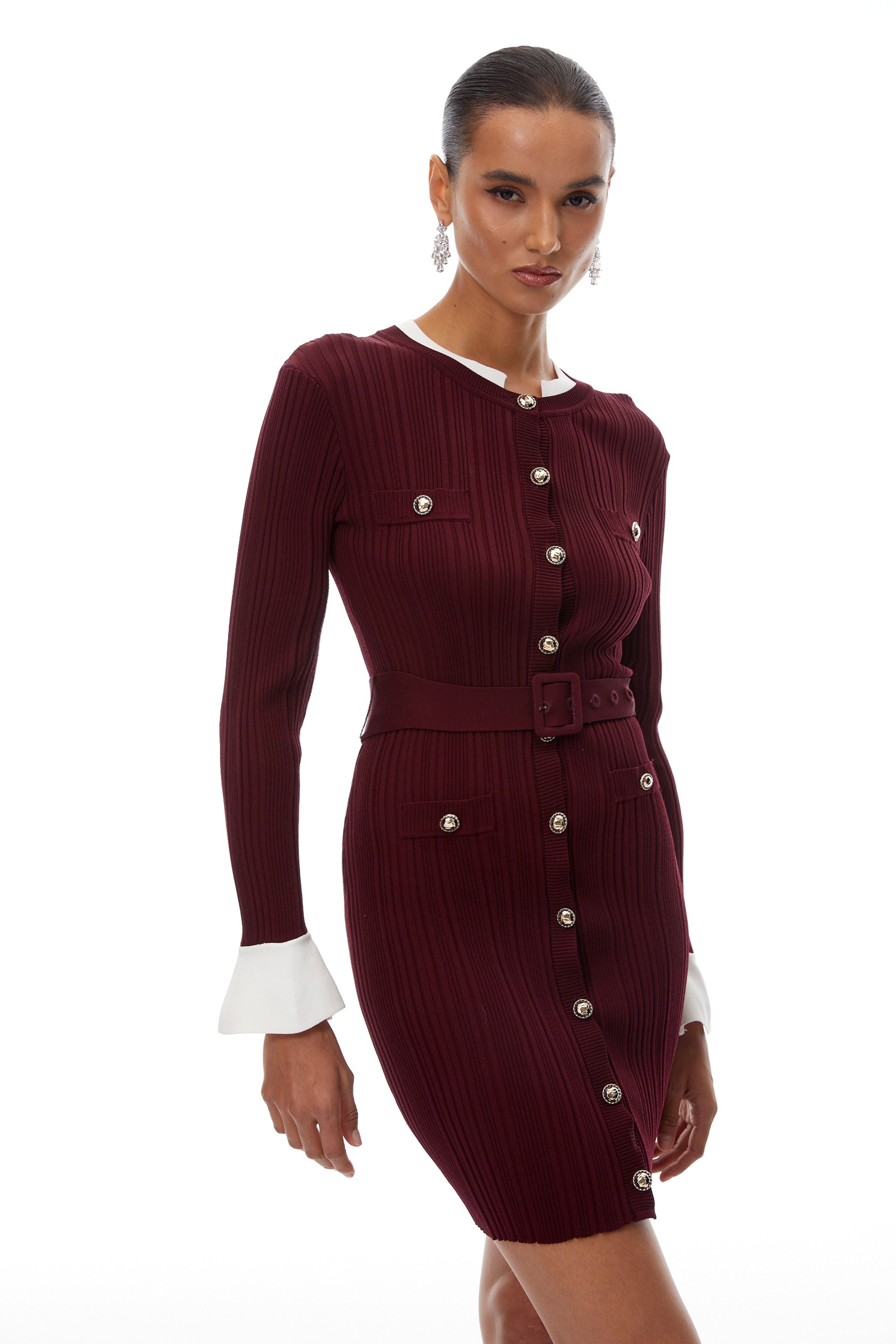 Adèle Red Belted Waist Knitted Mini Dress