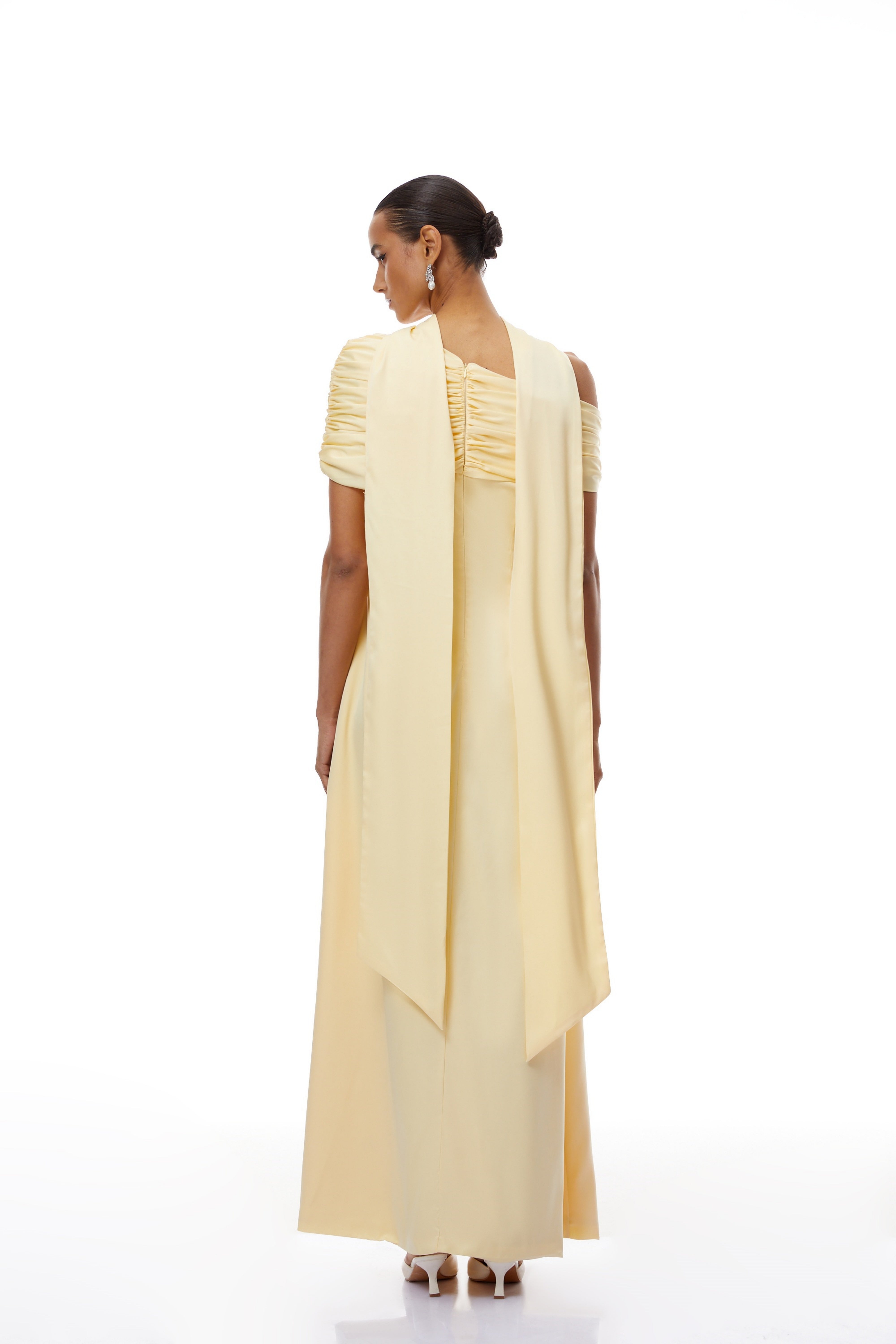 Yellow One Shoulder Satin Maxi Dress