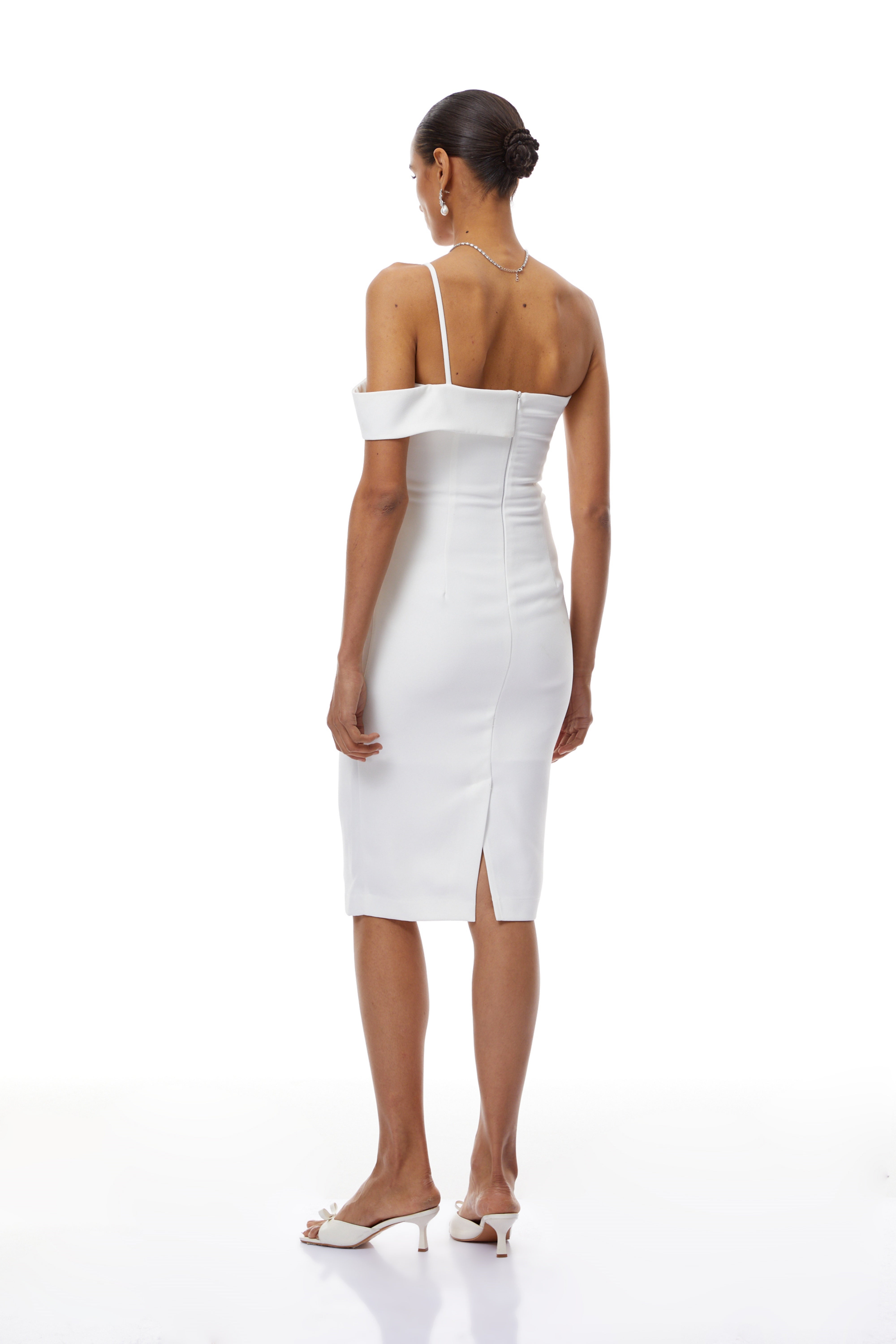 Philomela White Asymmetrical Bodycon Midi Dress