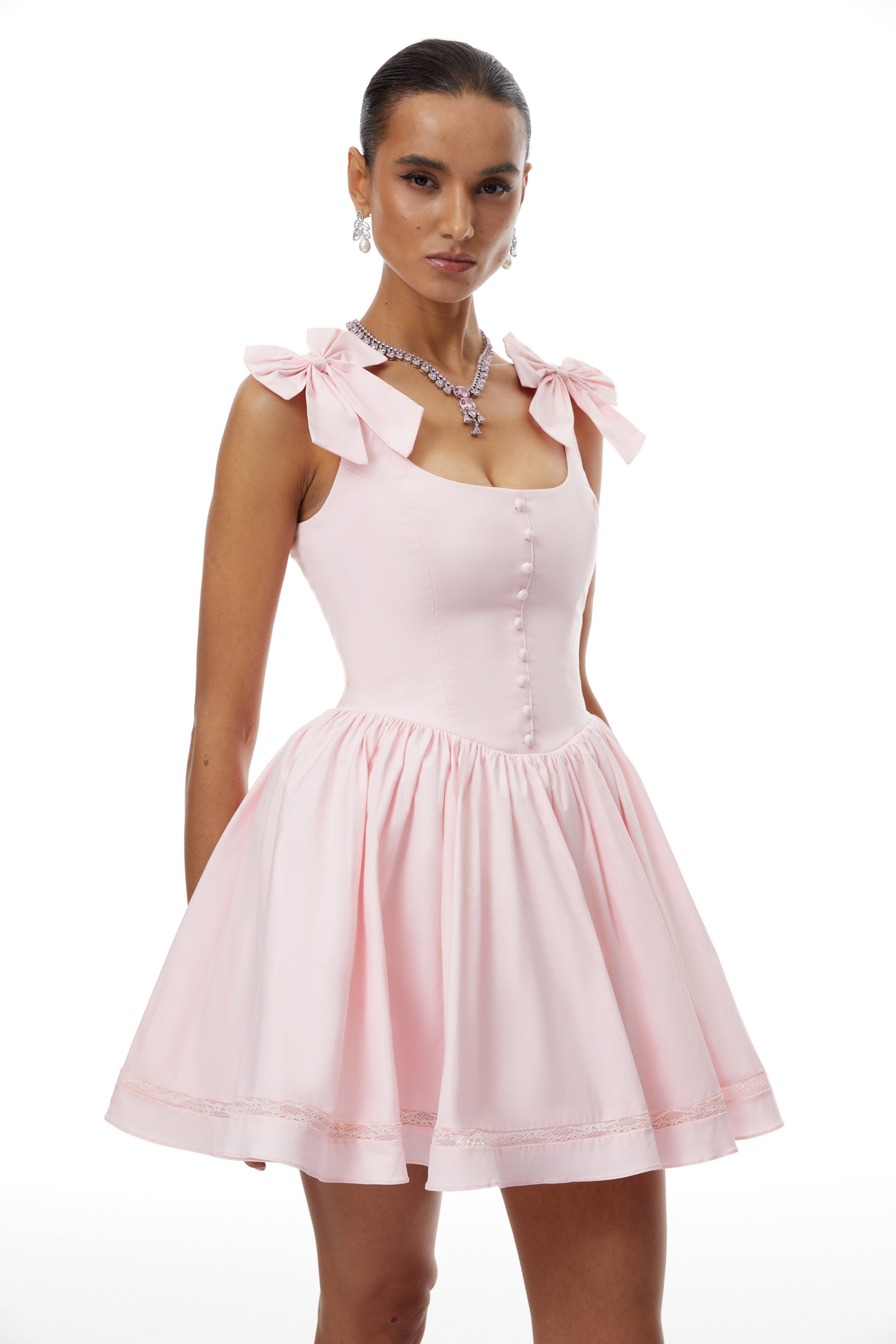 Anișoara Pink Bow Detail Mini Dress