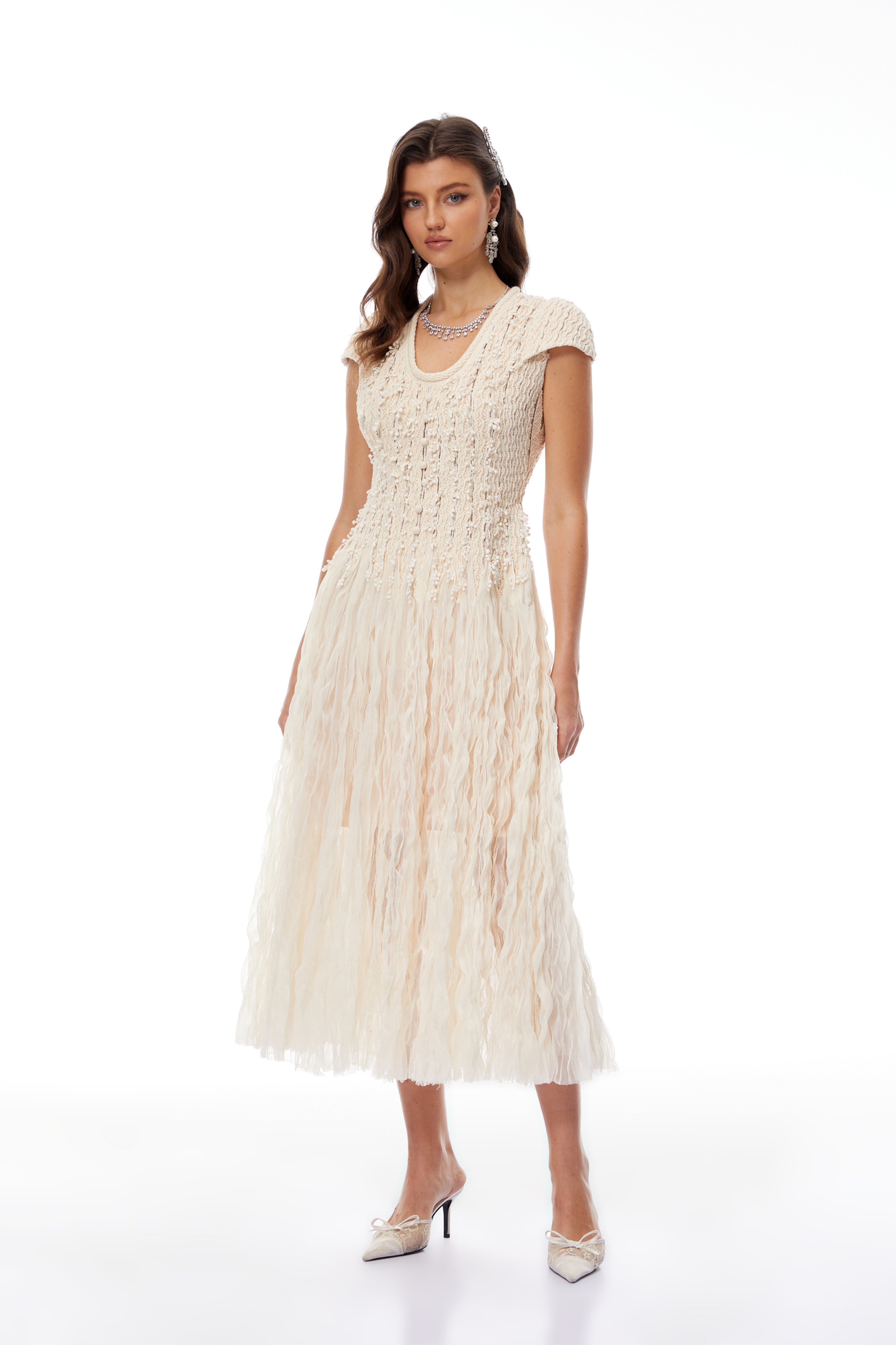 Rylee Midi-Kleid mit neutraler Strukturwebung