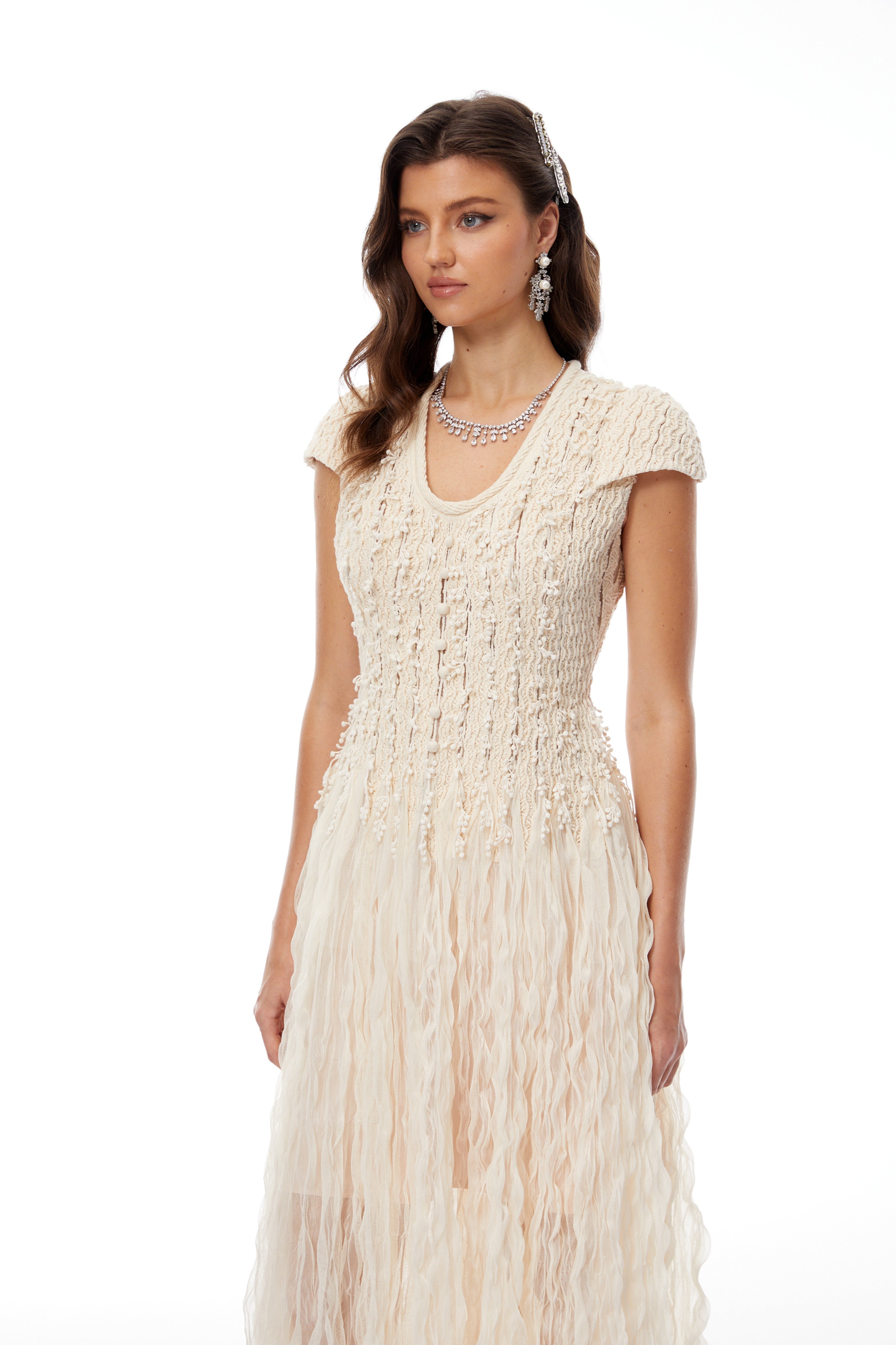 Rylee Midi-Kleid mit neutraler Strukturwebung