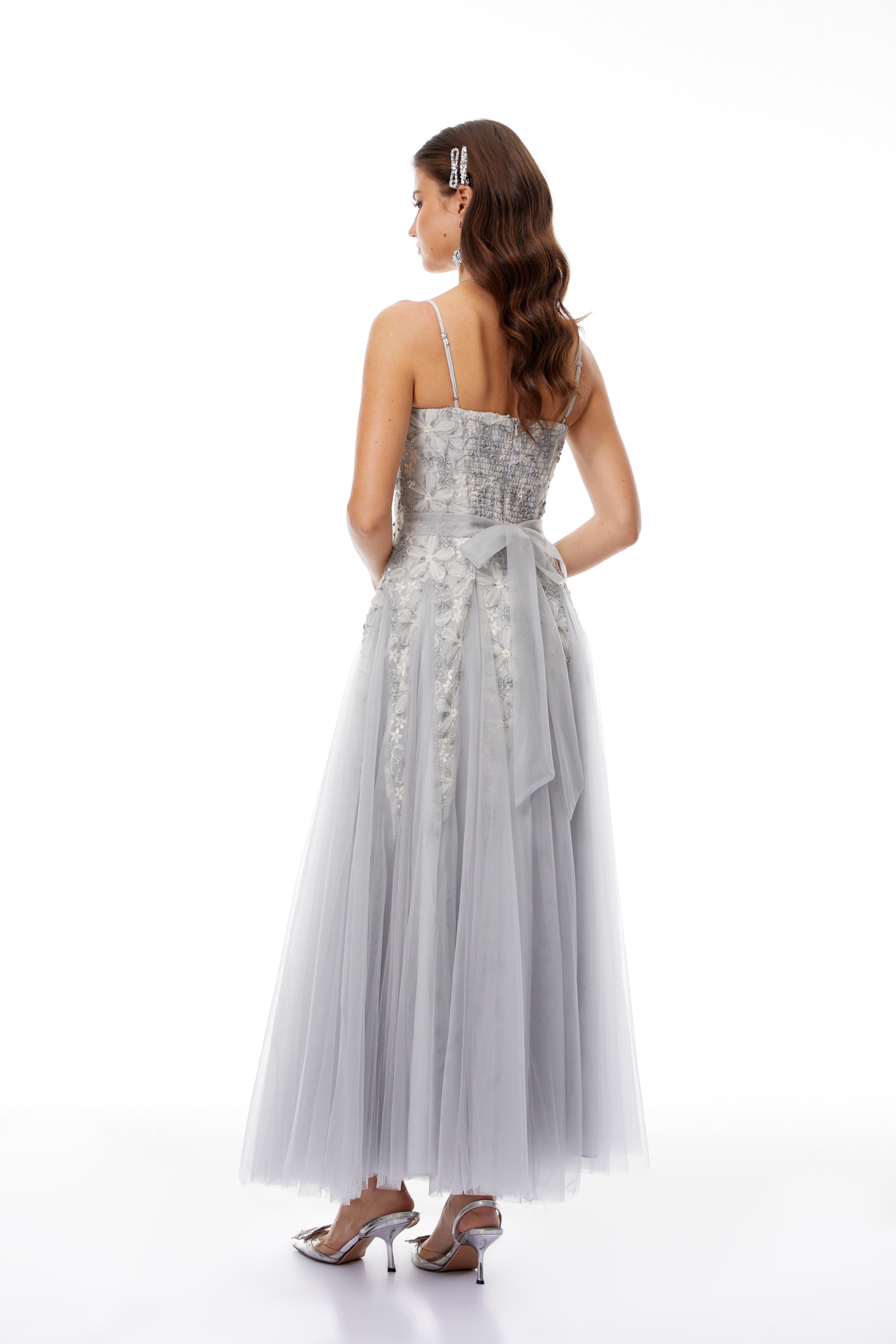 Adalynn Grey Floral Embroidered Tulle Maxi Dress
