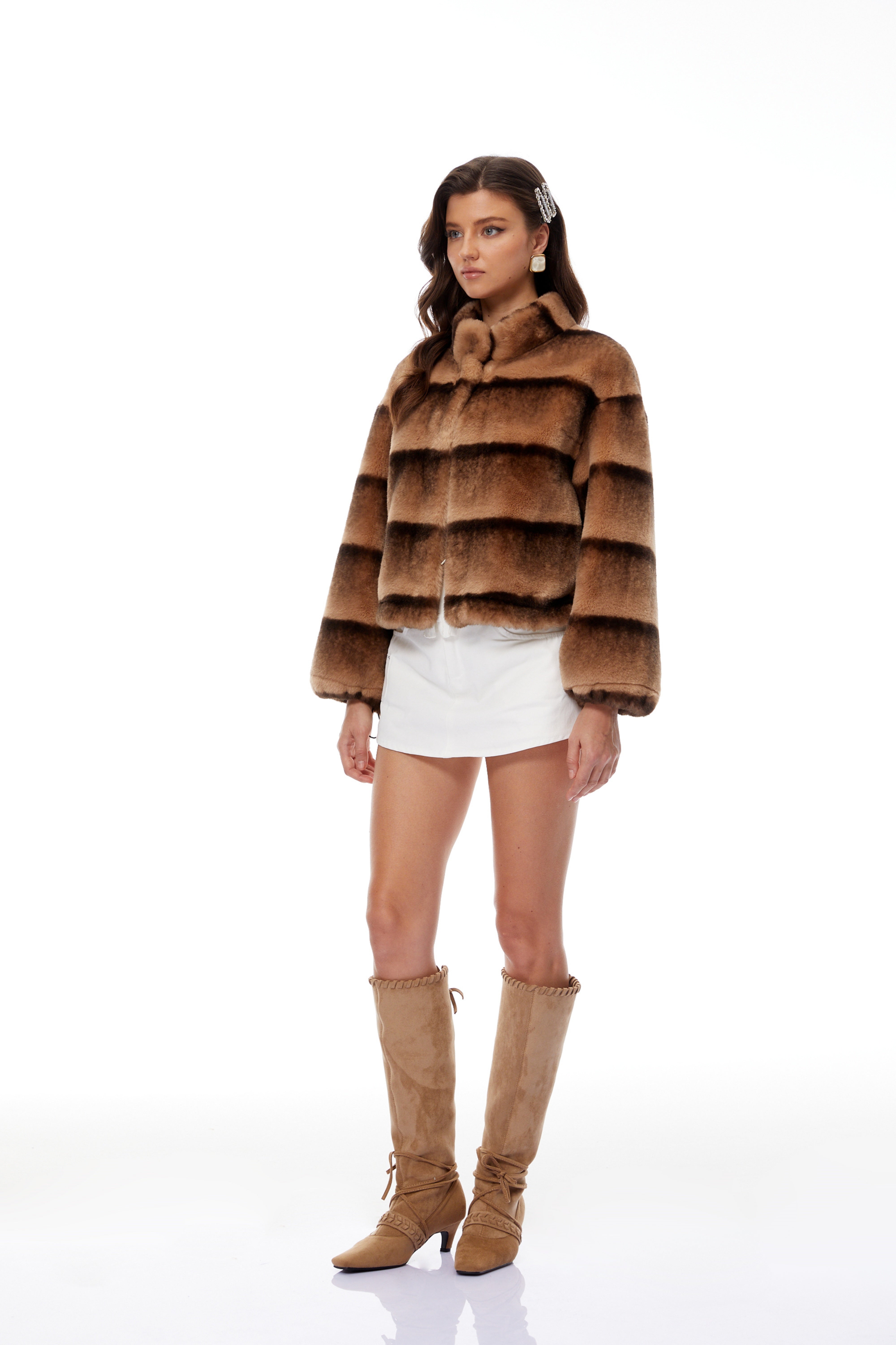 Alina Brown Gradient Faux Fur Short Coat