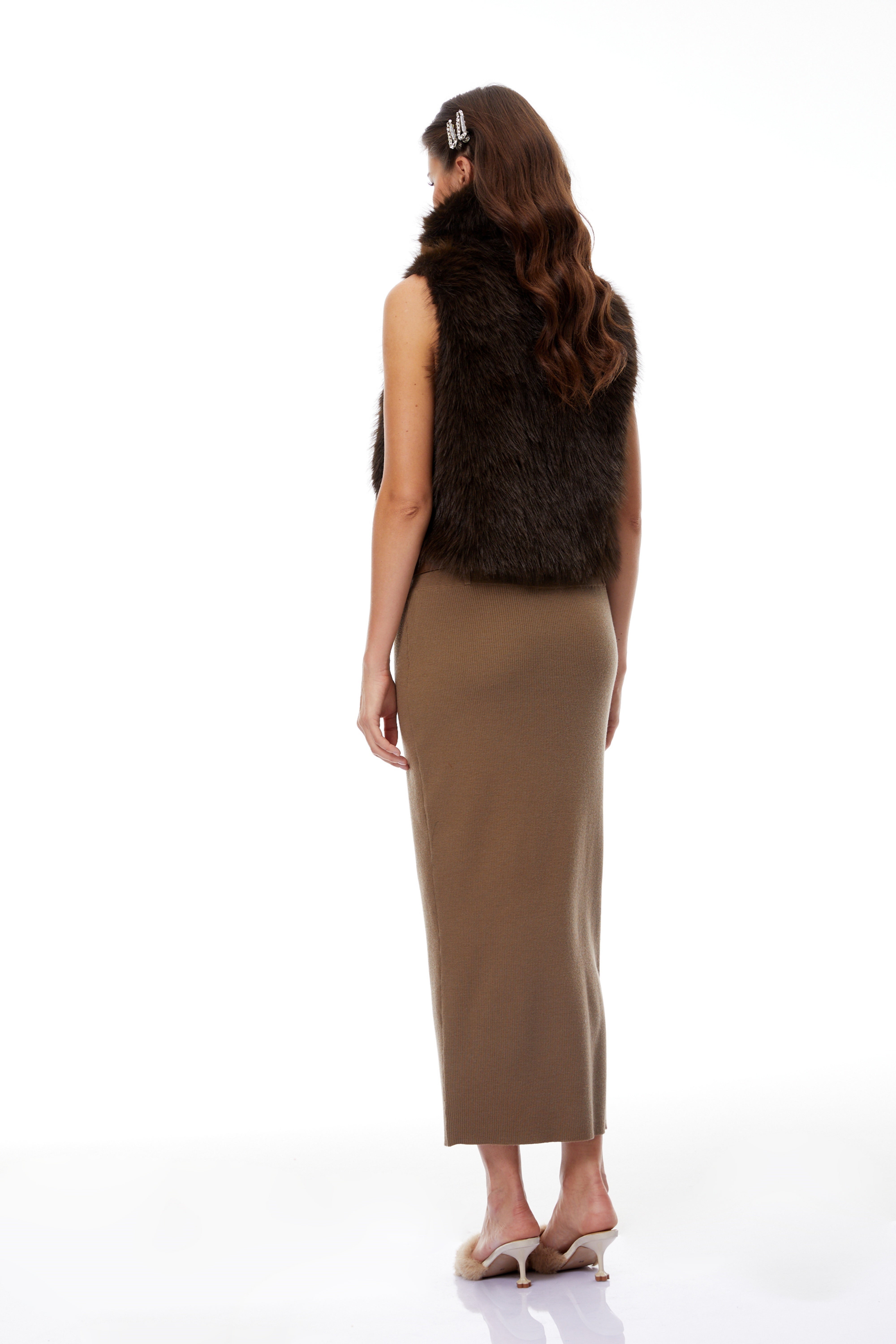 Viviana Brown Mock Neck Fur Gilet