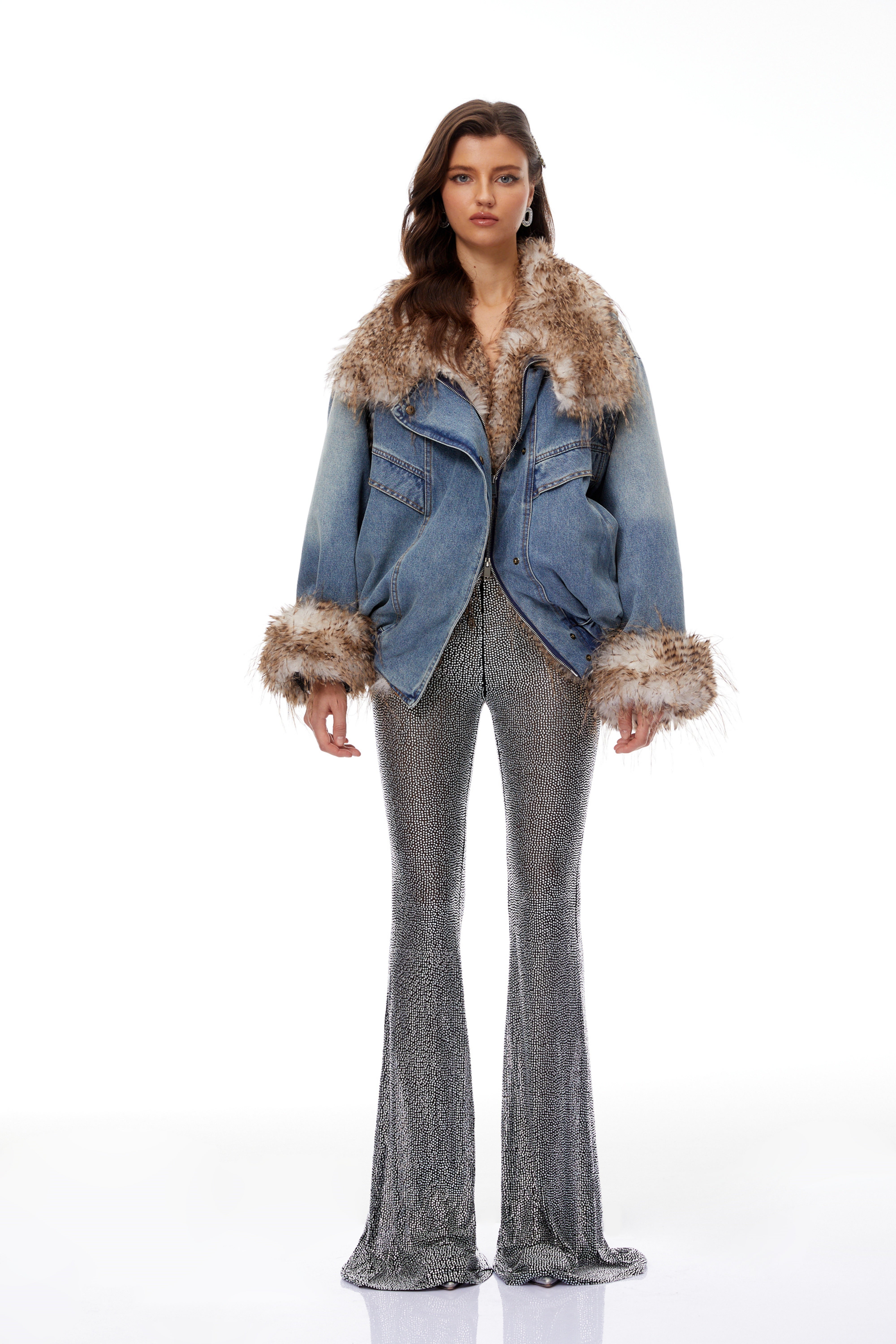 Gemma Blue Ombré Feather Panel Denim Jacket