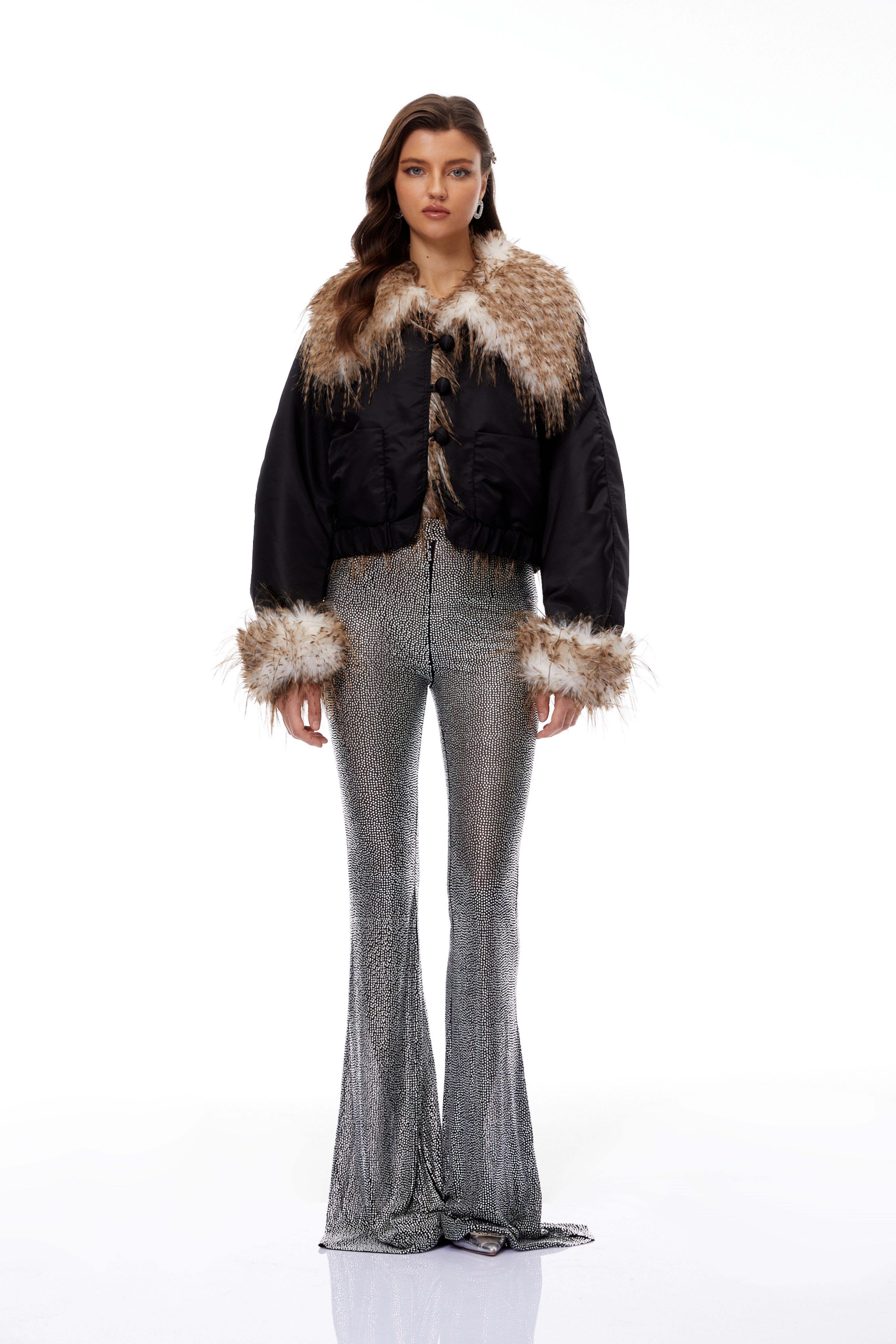 Vincenza Black Ombré Fur Panel Padded Jacket