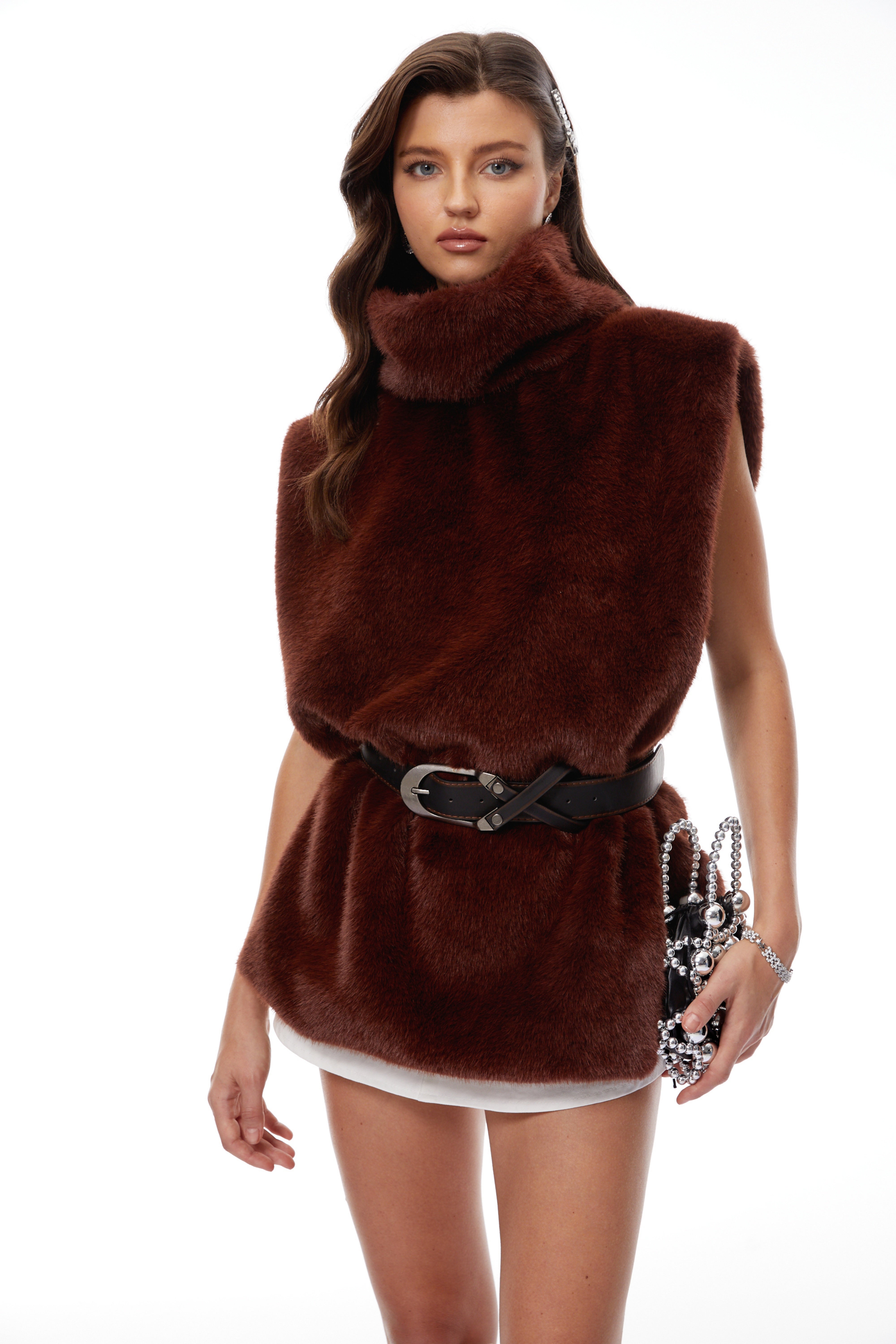 Pamela Brown High Neck Fur Gilet
