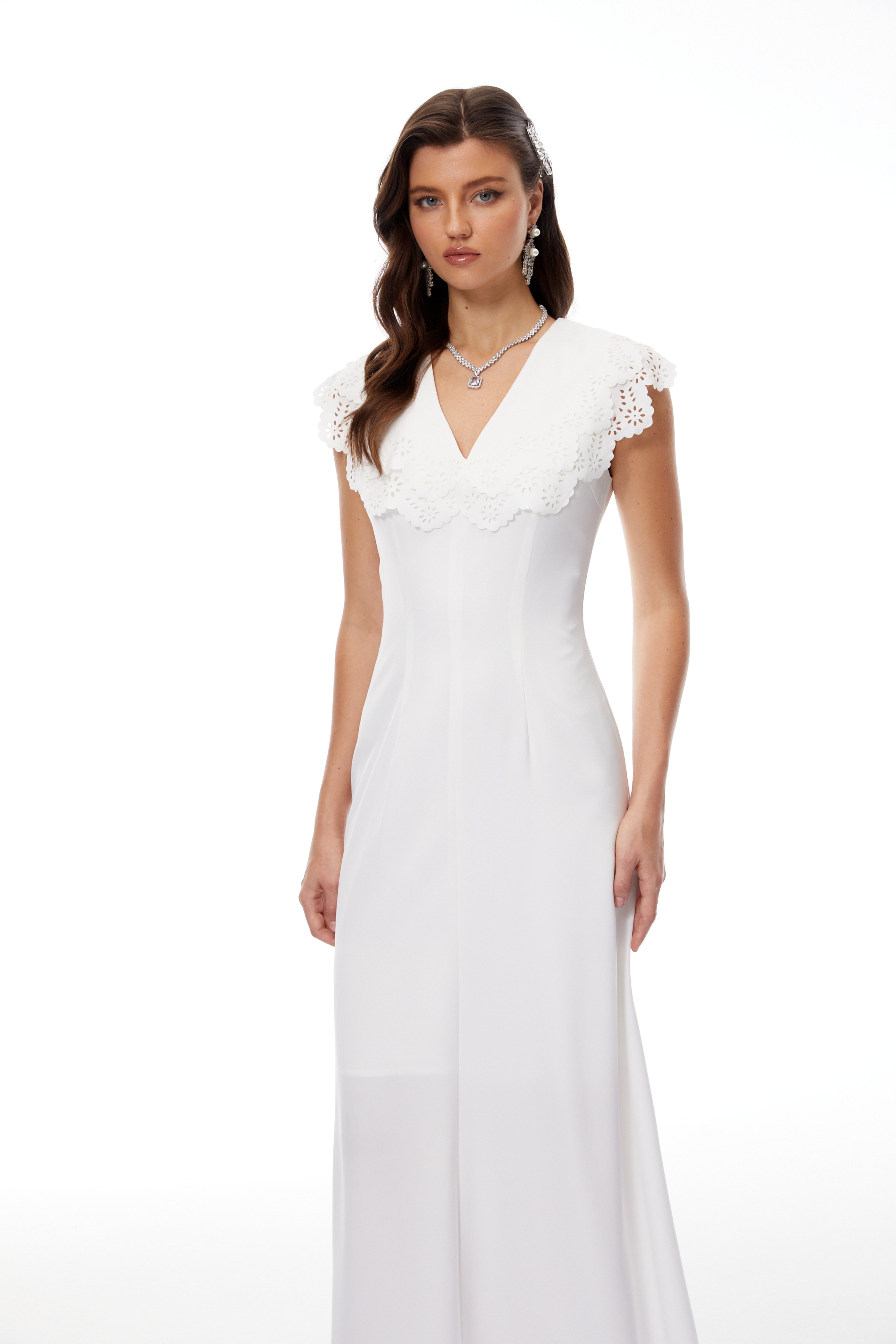 Ashley White Lace Trim Midi Dress