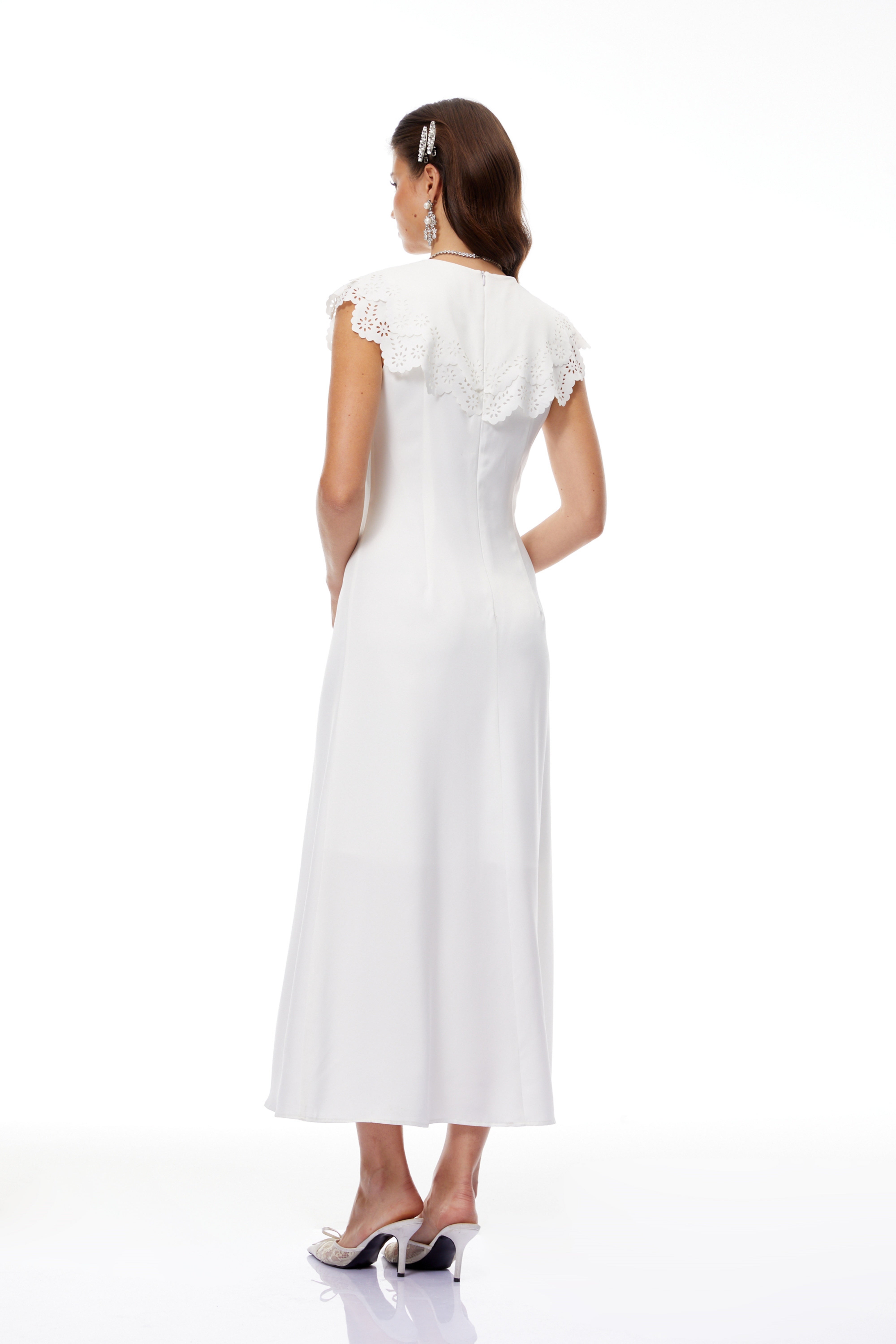 Ashley White Lace Trim Midi Dress