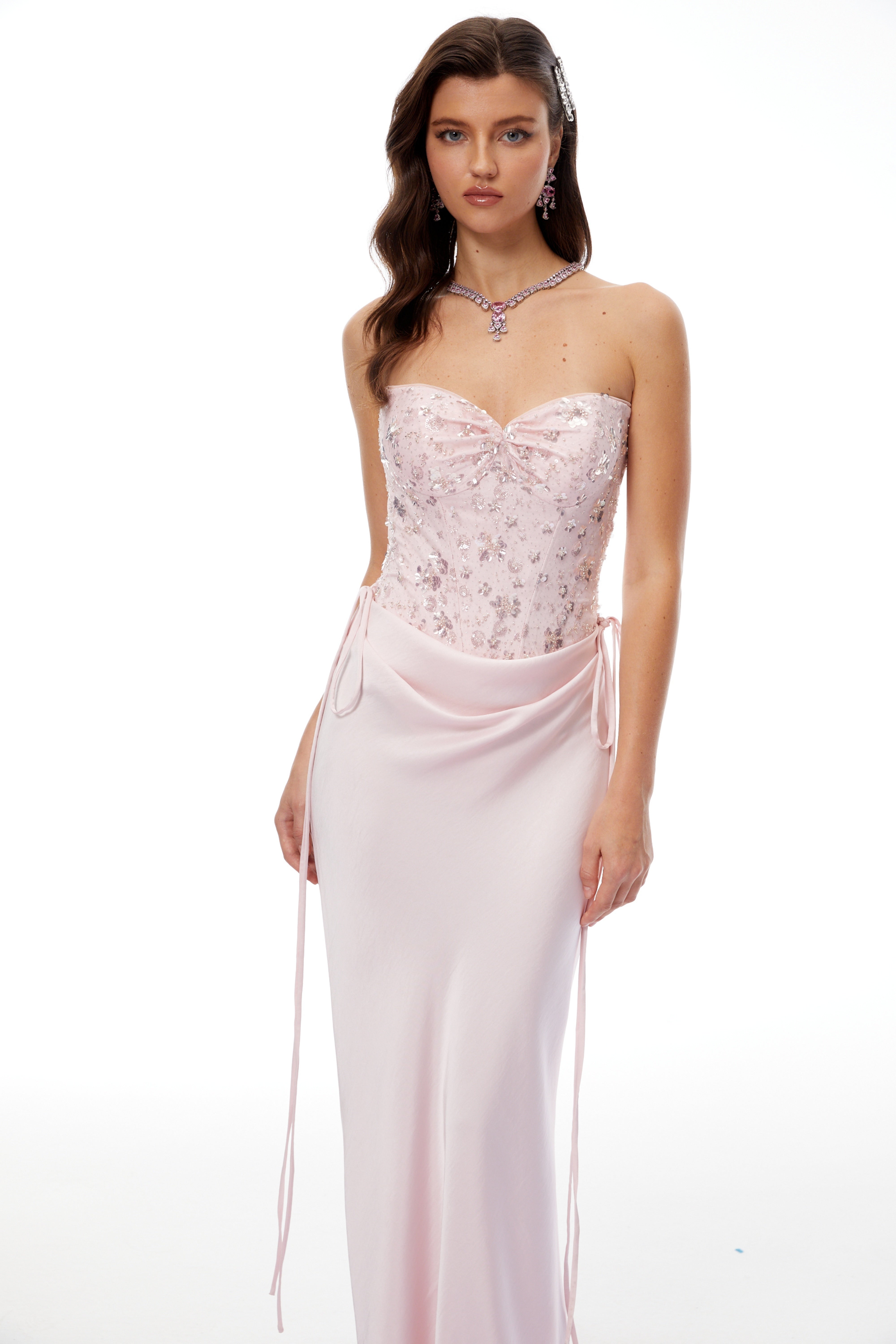 Teodora Pink Korsett-Body & Satinrock-Set