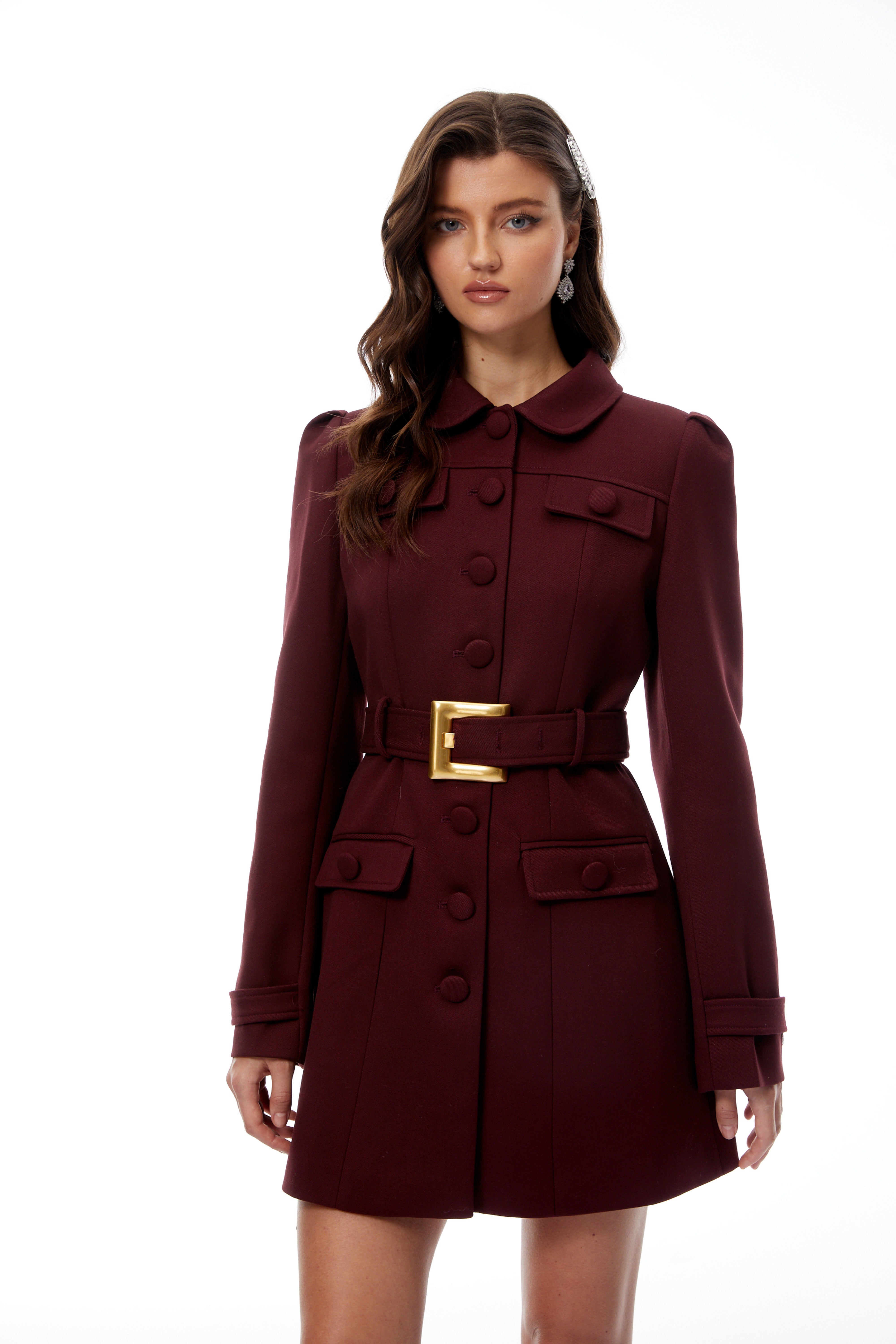 Sofía Burgundy Belted Mini Blazer Dress