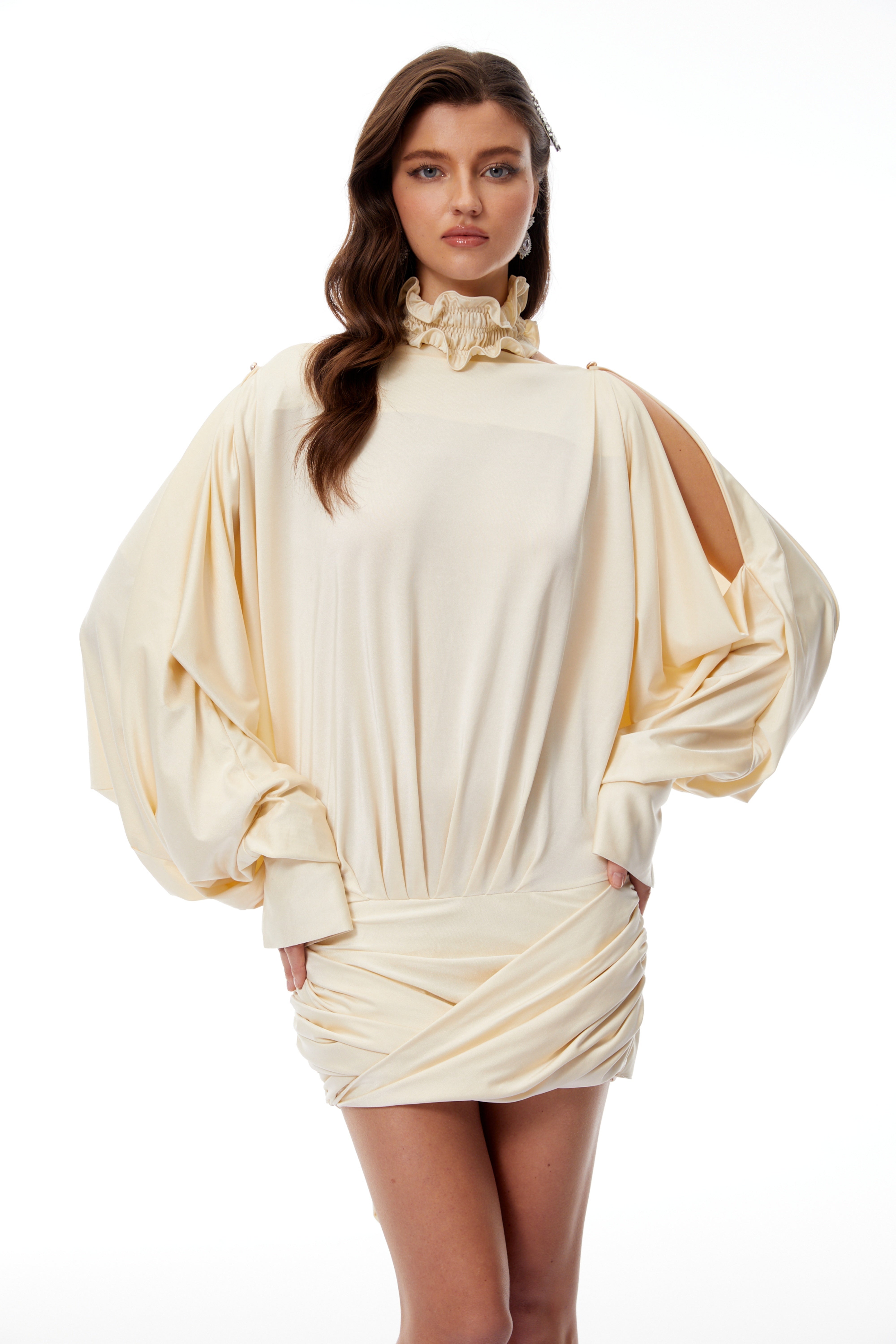 Vaka Butter Open Back Ruched Mini Dress