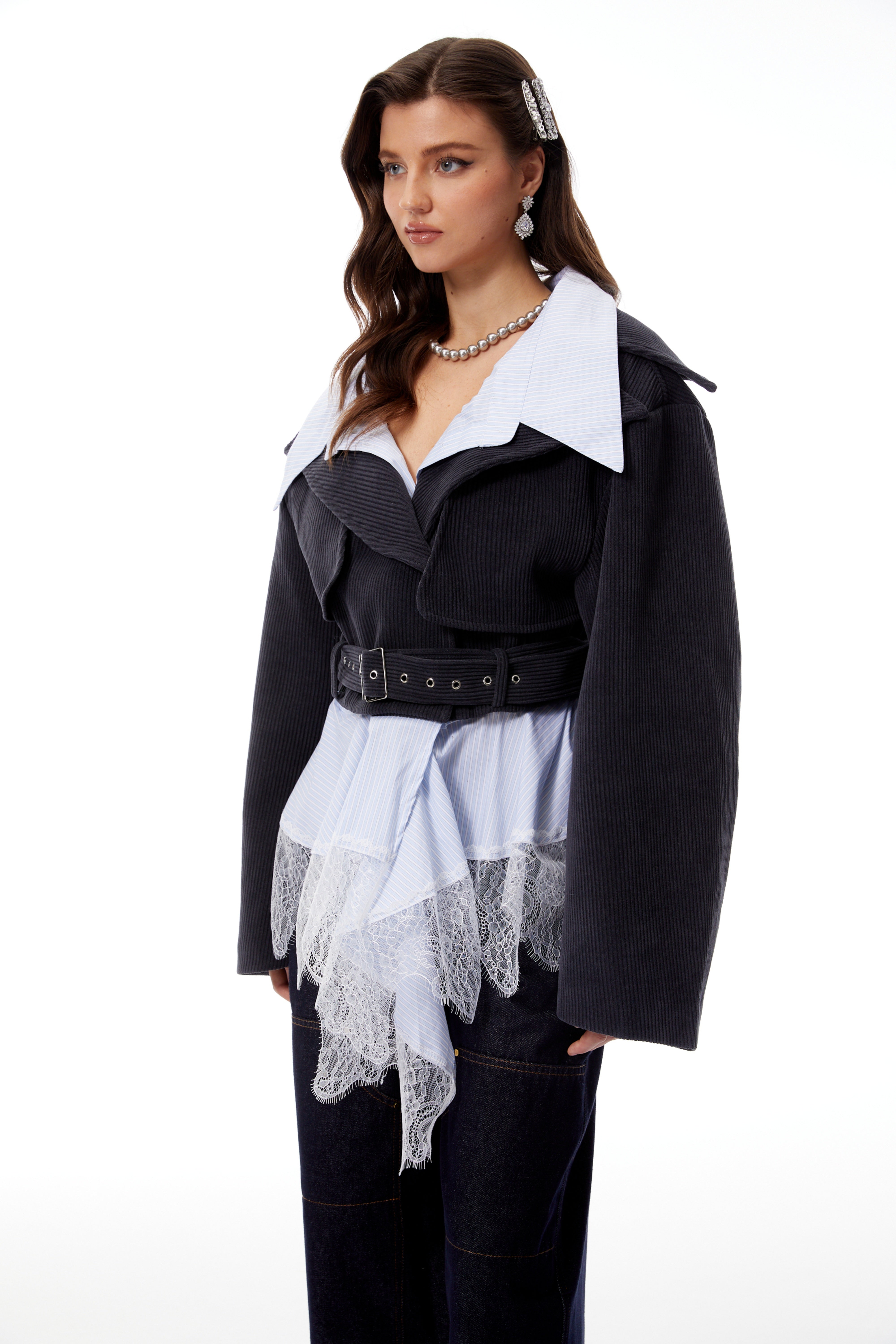 Kaja Charcoal Shirt Panel Corduroy Jacket