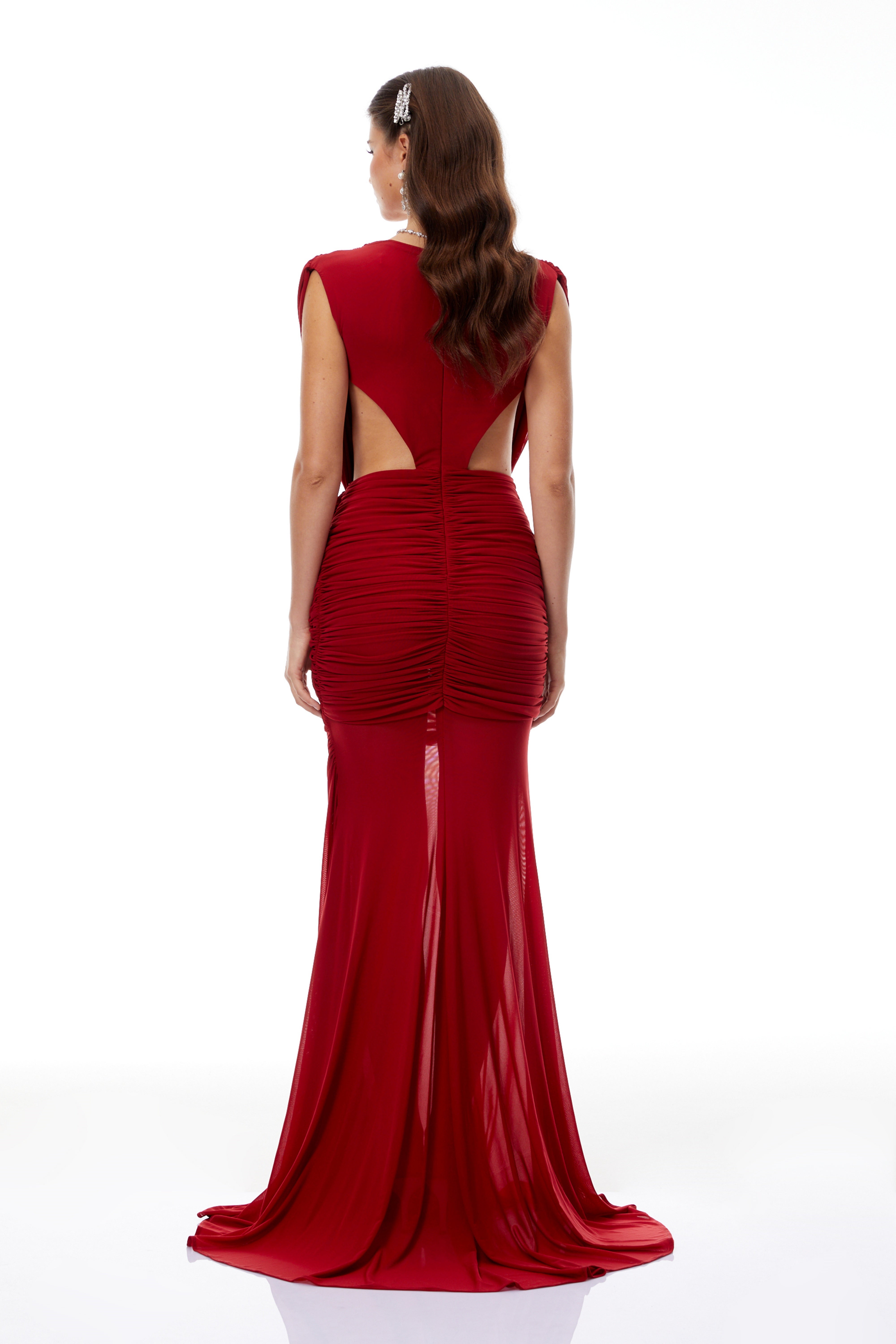 Fíona Rotes asymmetrisches drapiertes Maxikleid