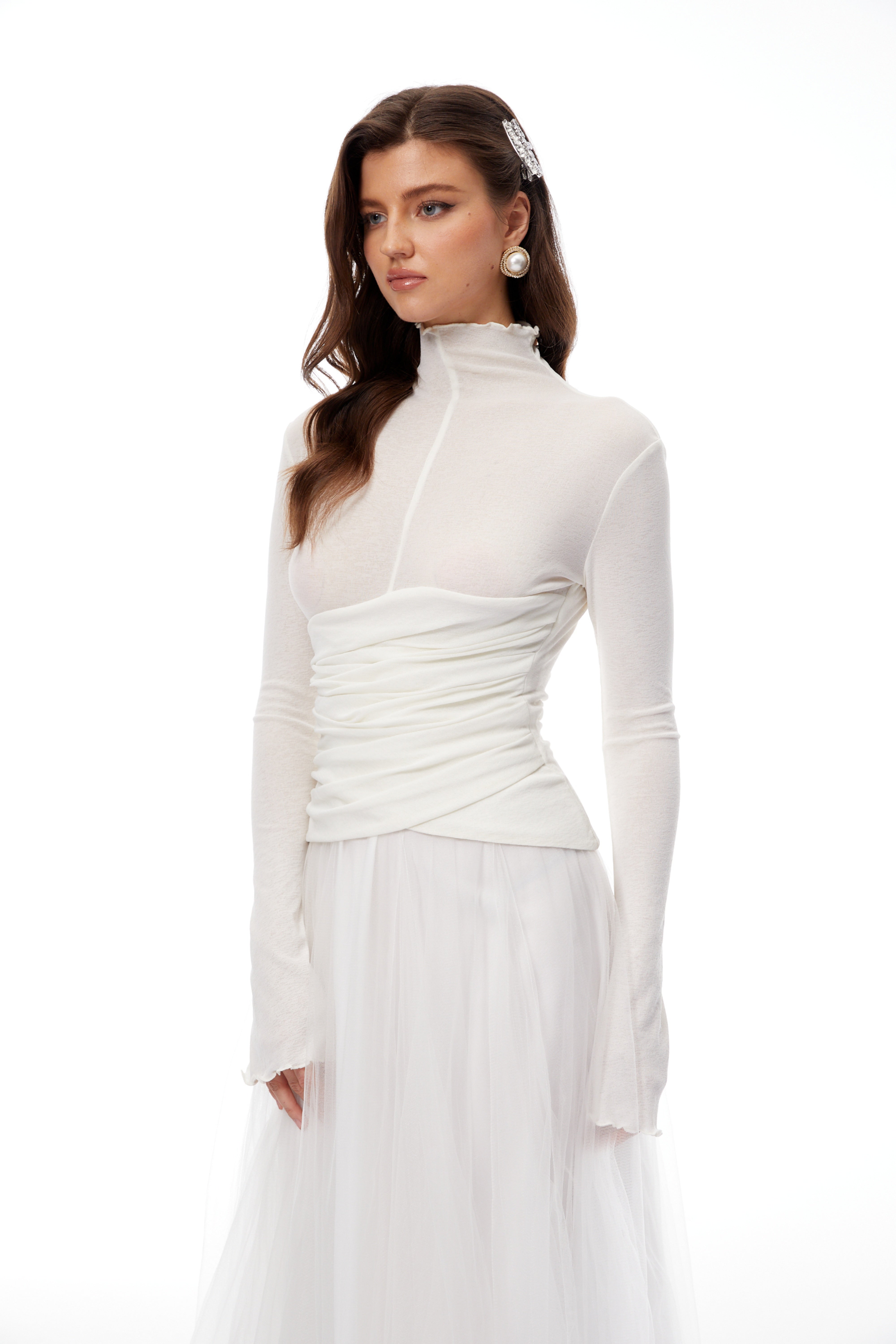 Lark White Tulle Panel Knit Midi Dress