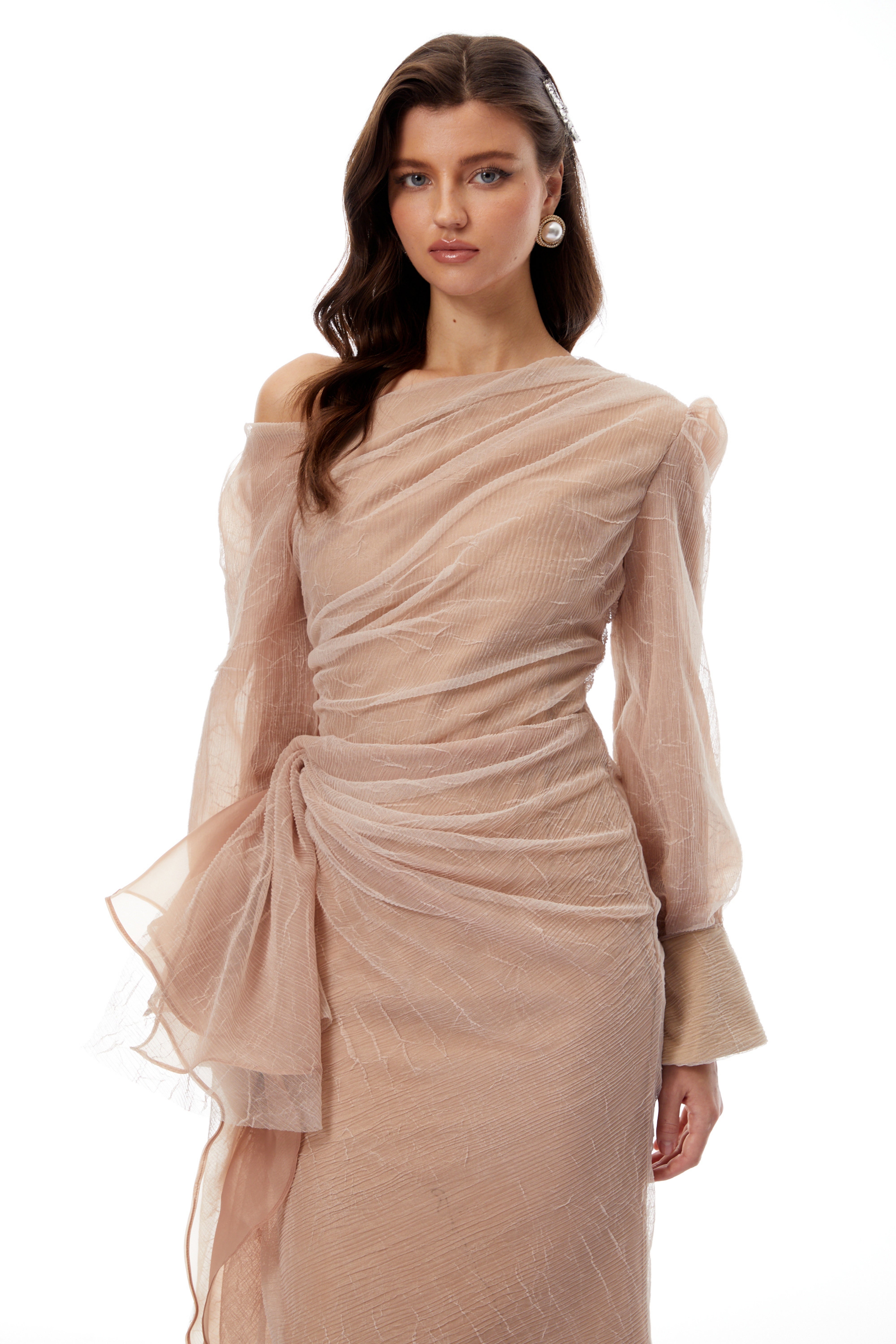 Pietro Khaki Asymmetrisches Midikleid mit Raffungen