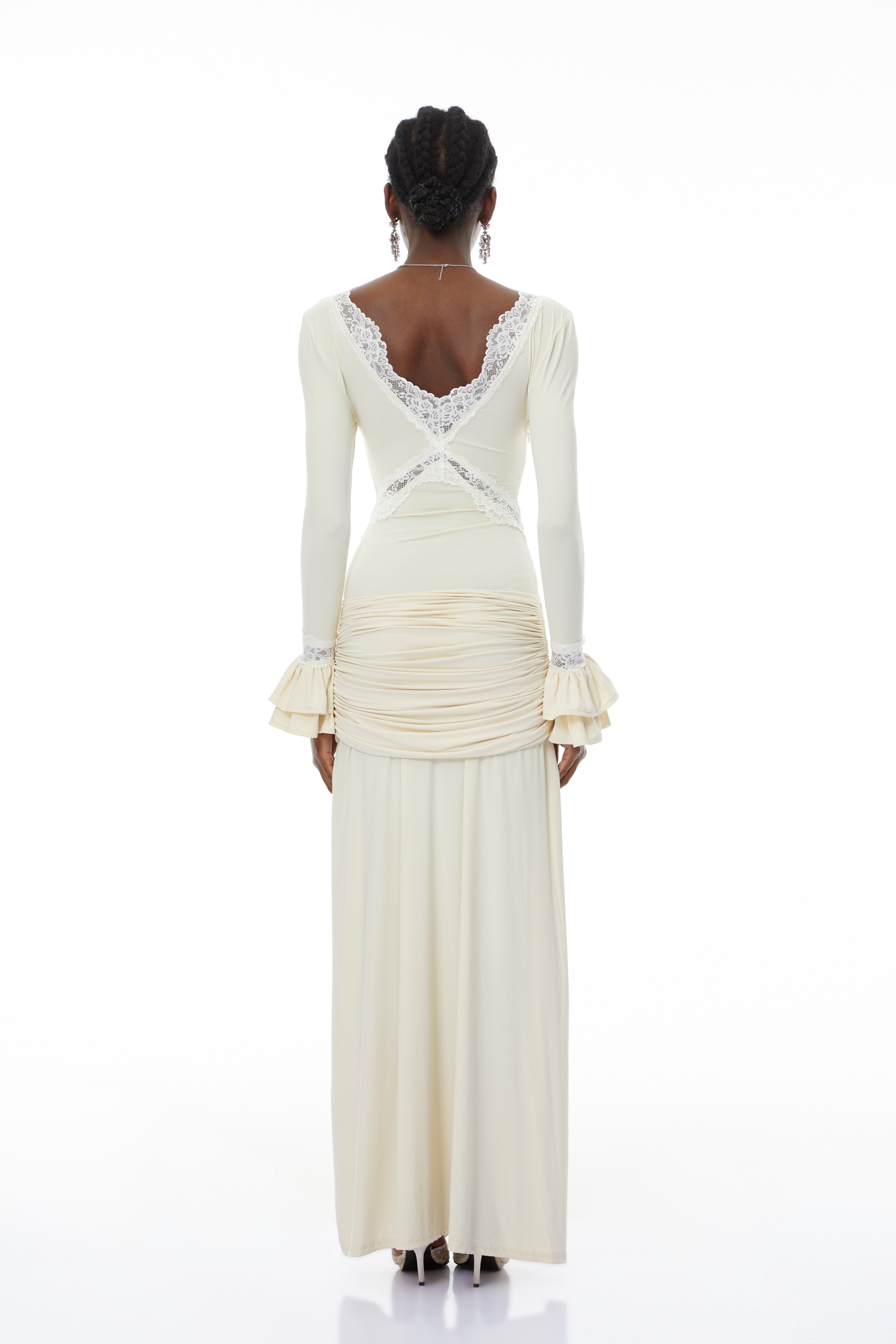 Tonina White Lace Trim Twisted Maxi Dress
