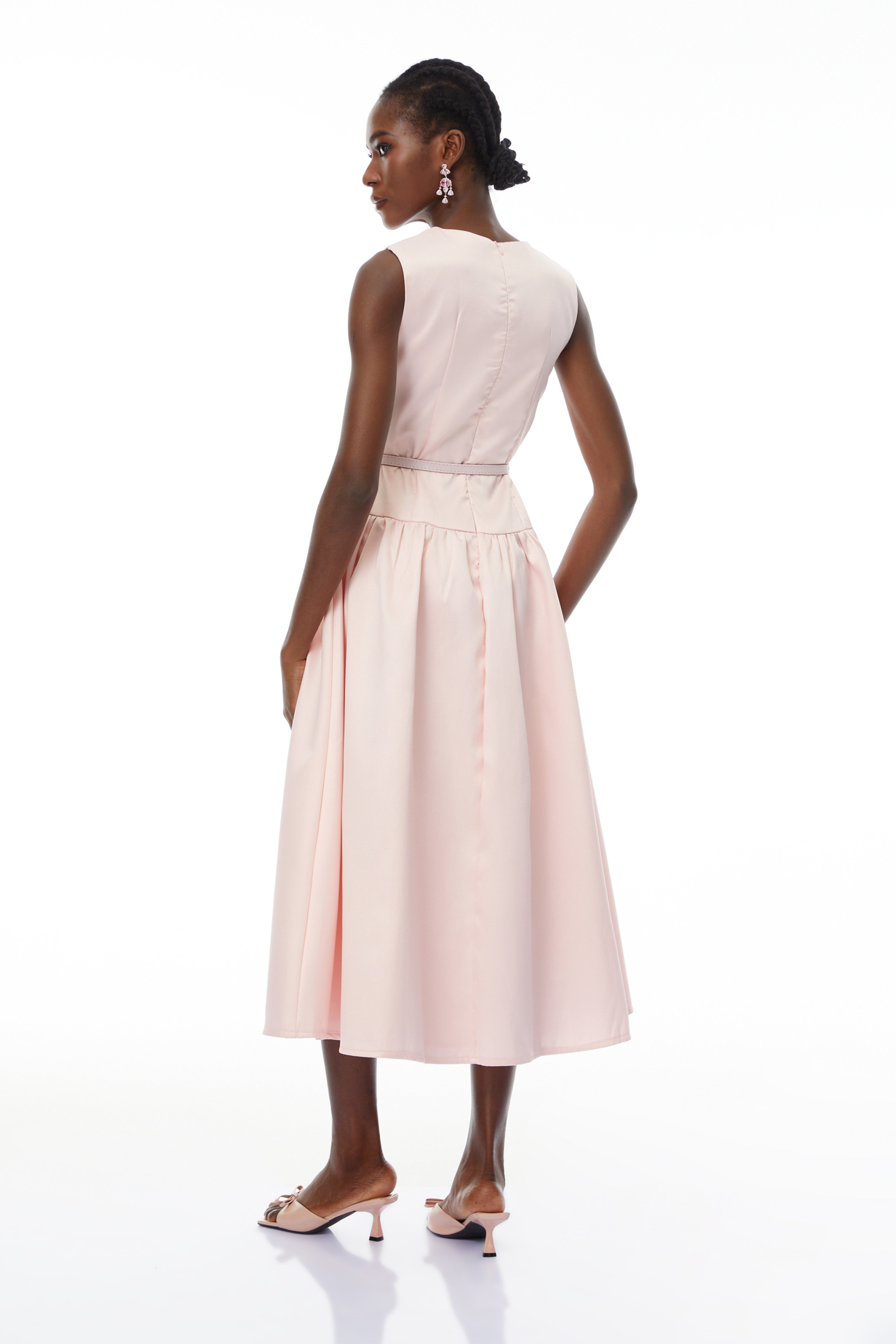 Triana Pink Belt Waist Satin Maxi Dress