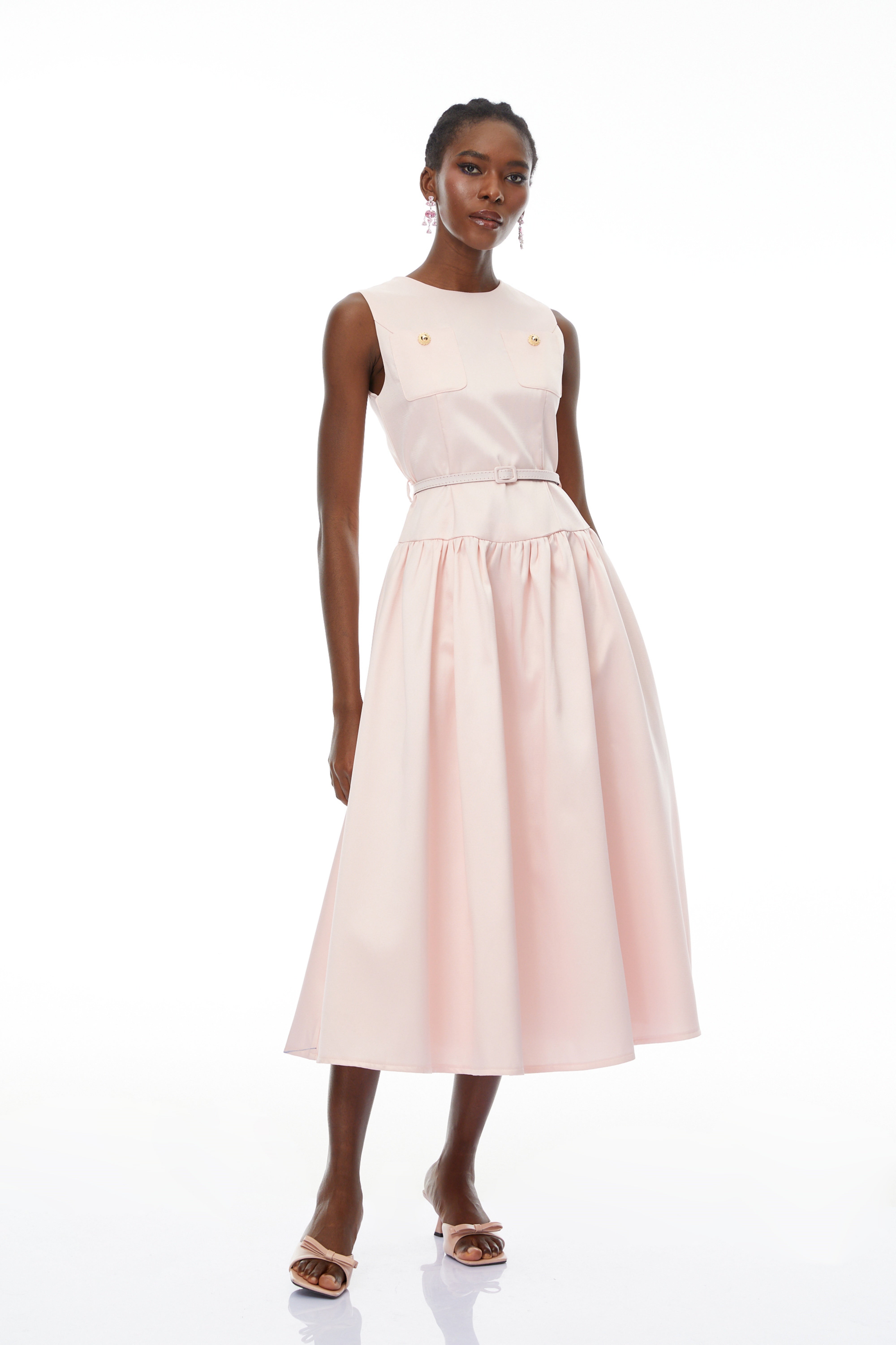 Triana Pink Belt Waist Satin Maxi Dress