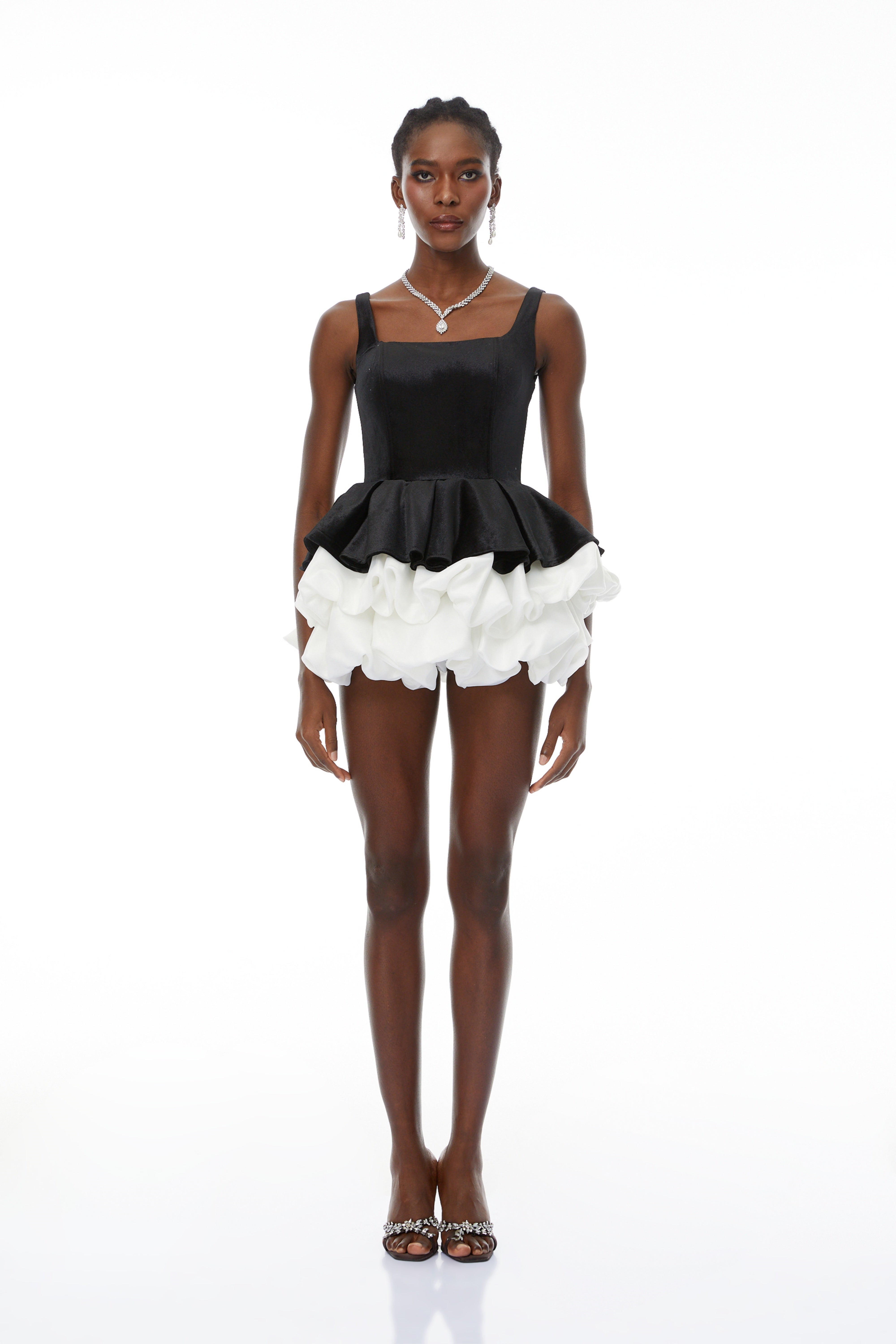 Saveria Color Block Bubble Velvet Mini Dress