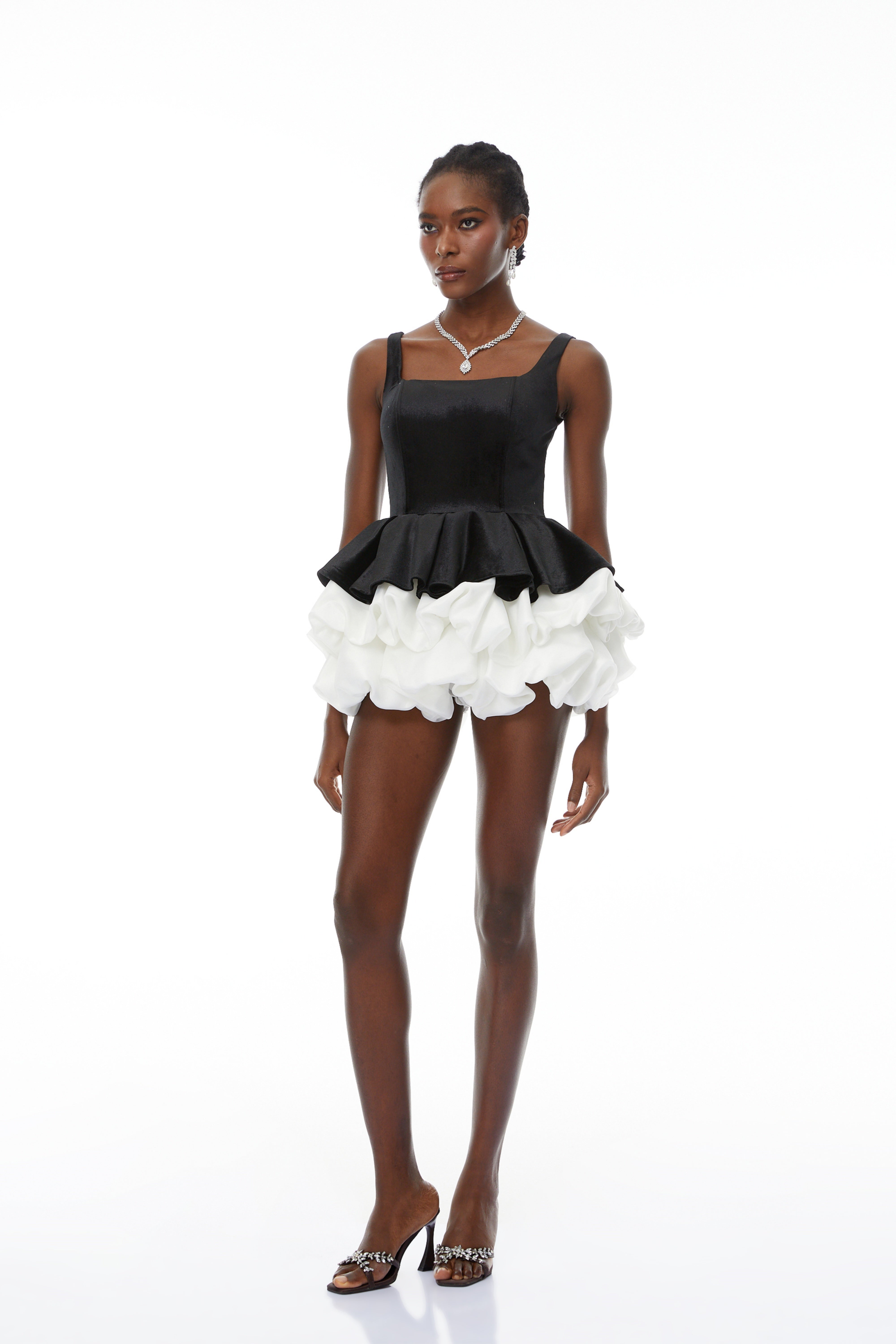 Saveria Color Block Bubble Velvet Mini Dress