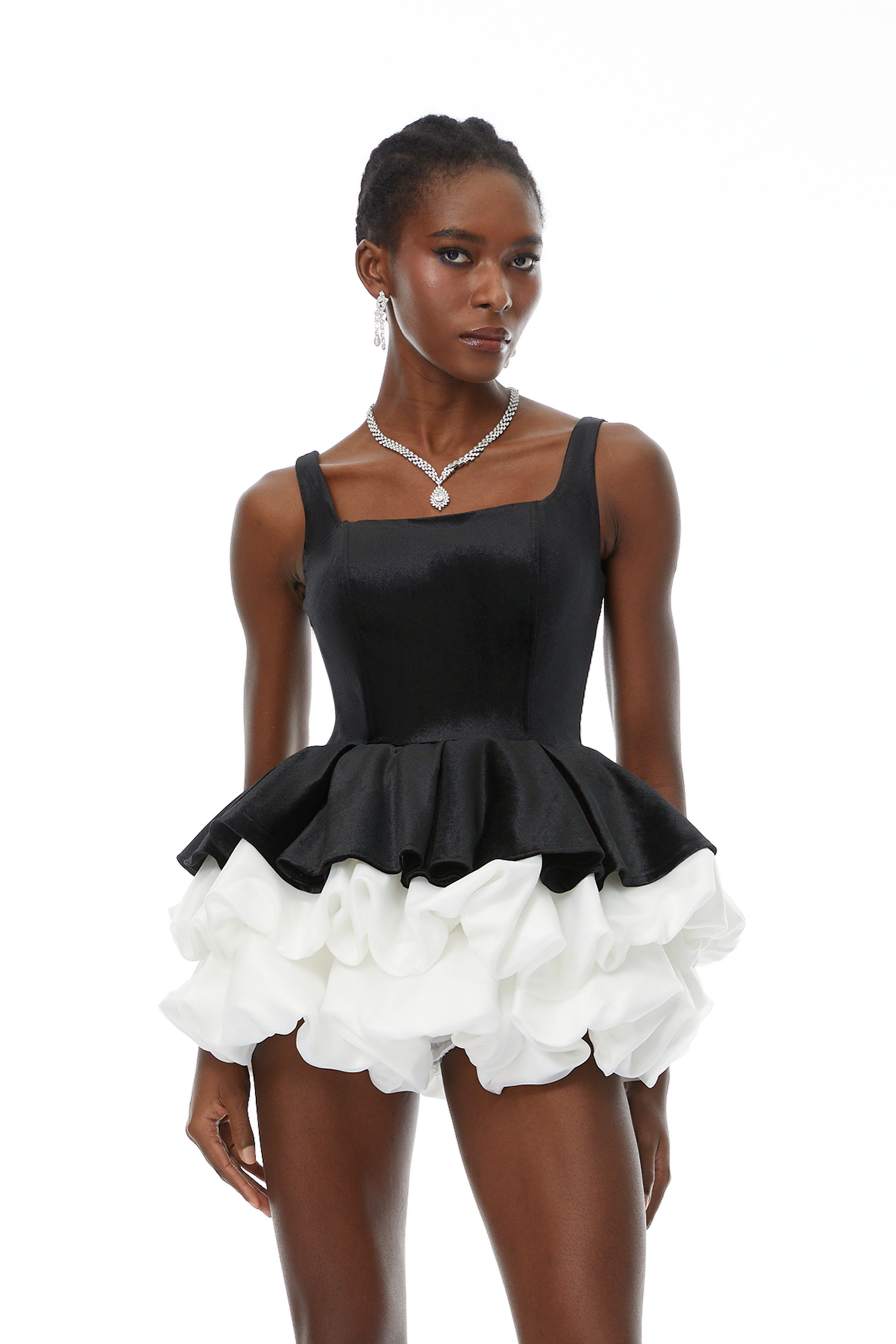 Saveria Color Block Bubble Velvet Mini Dress