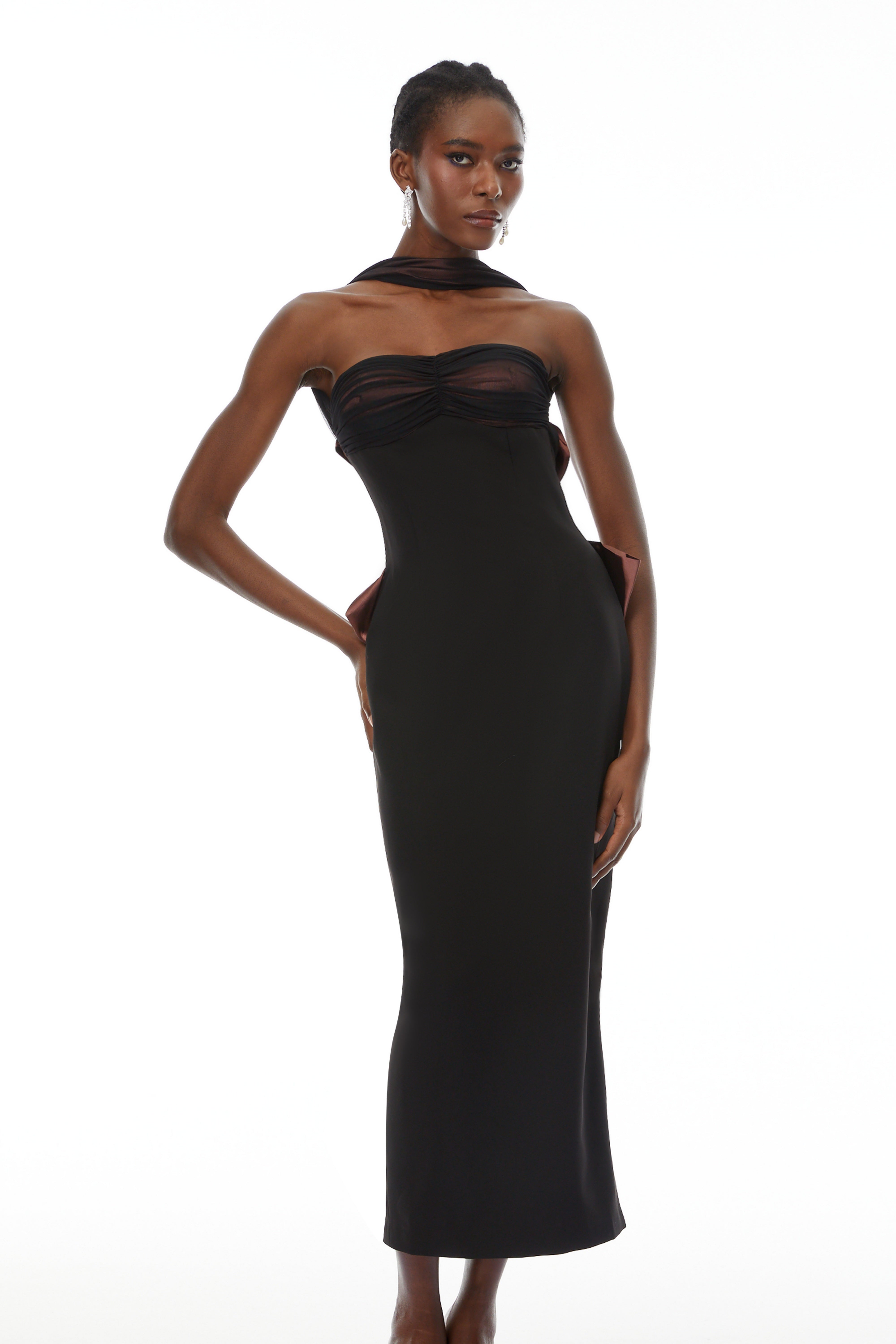 Black Open Back Maxi Gown with Bow