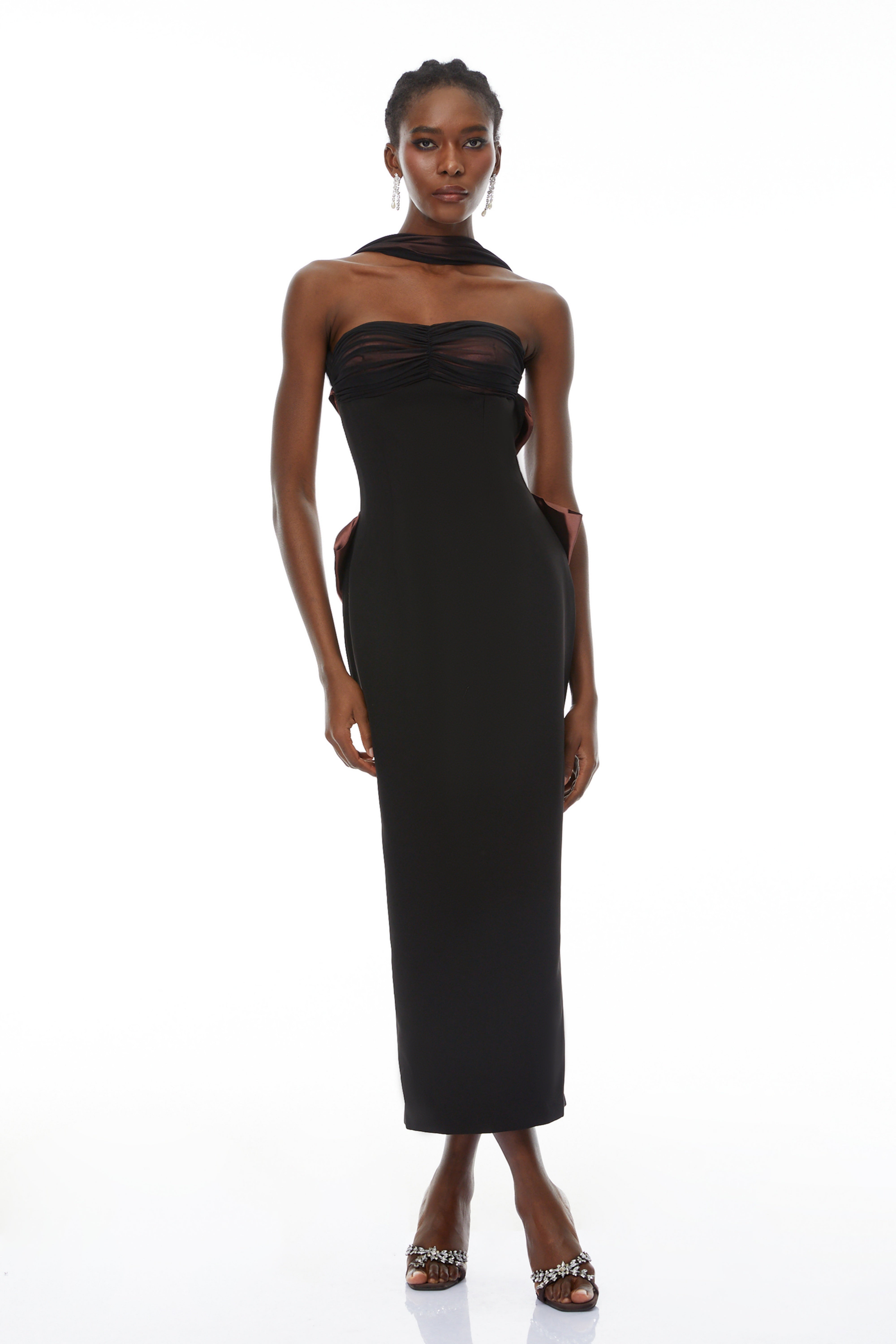 Black Open Back Maxi Gown with Bow