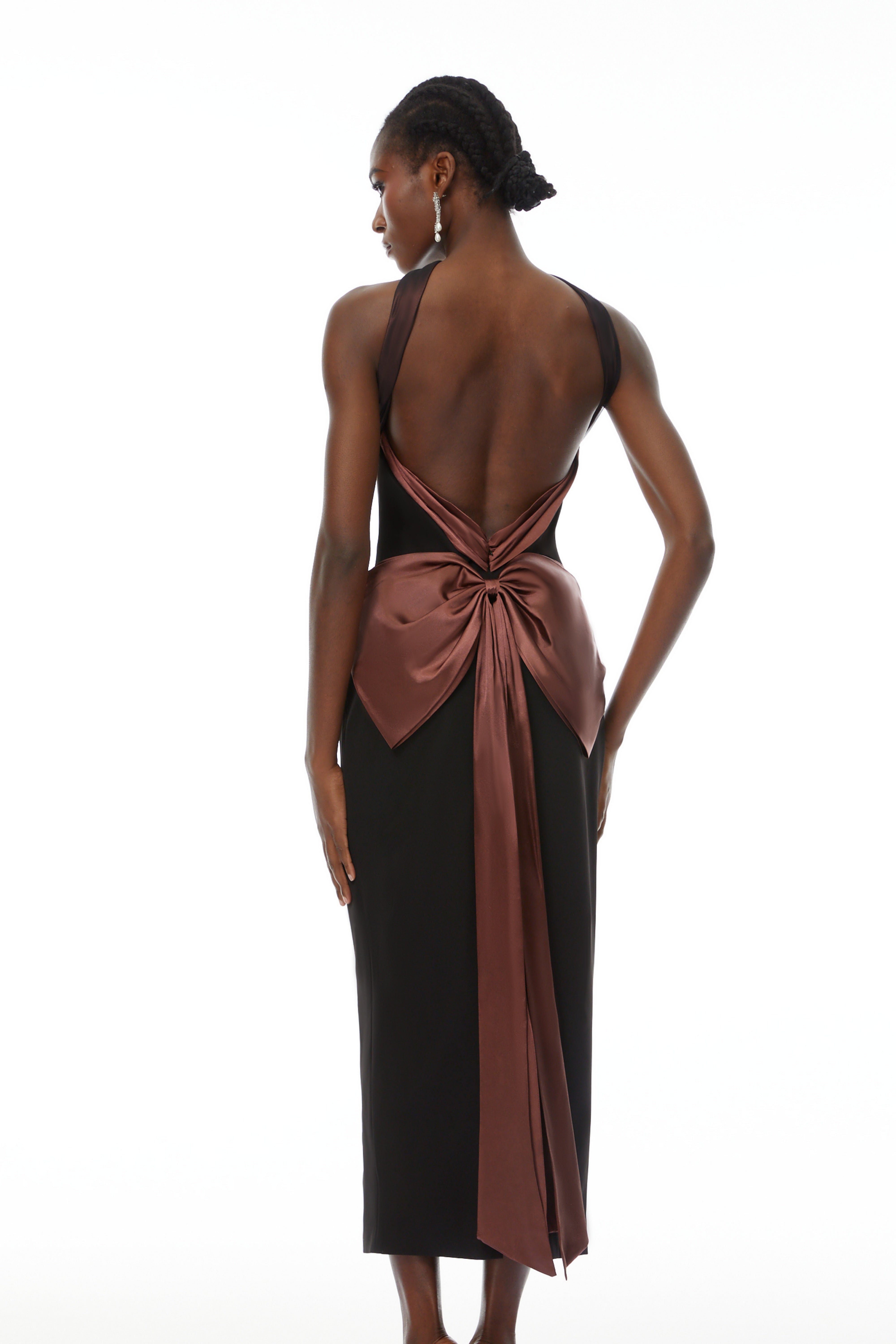 Black Open Back Maxi Gown with Bow
