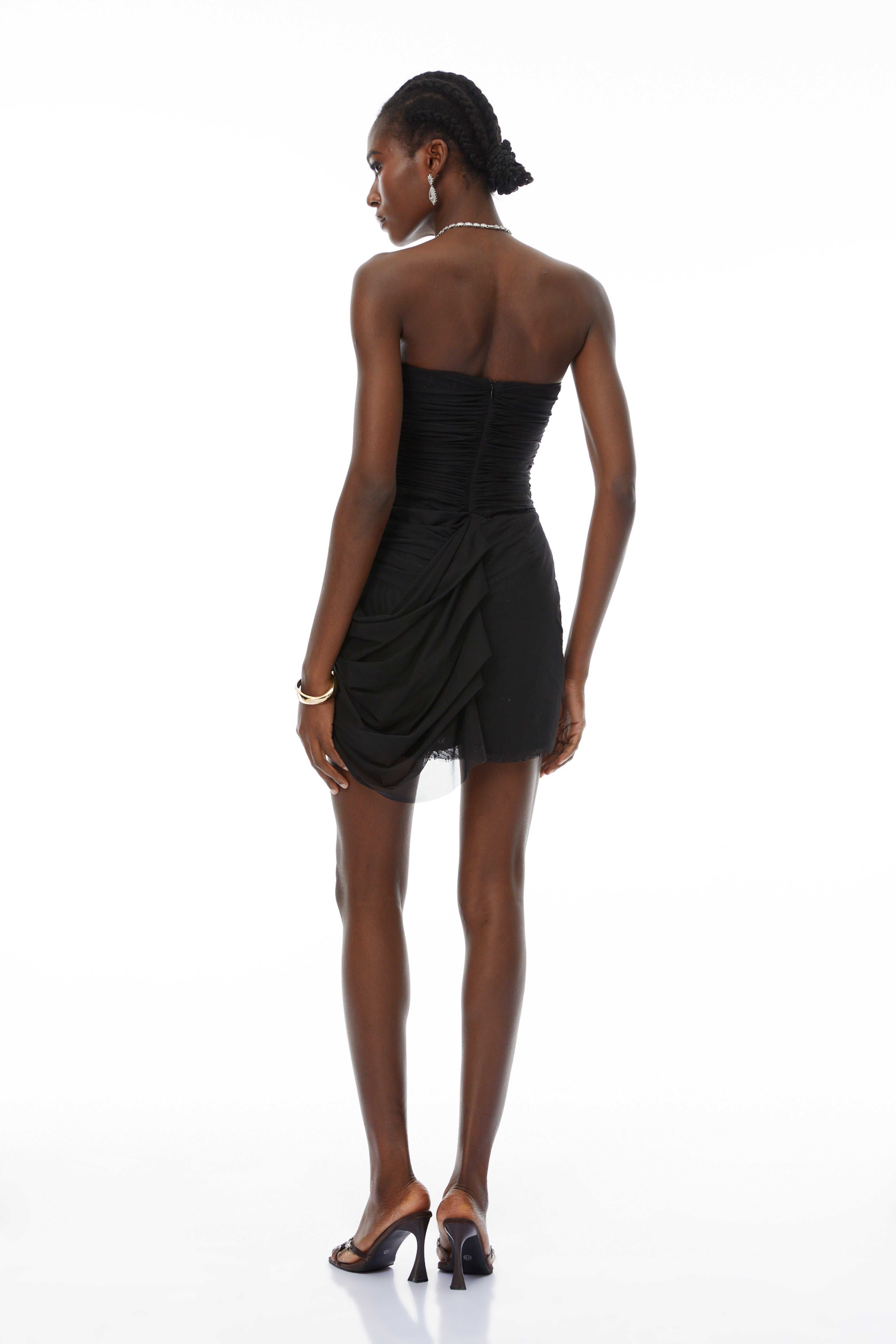 Giorgia Black Ruched Tulle Corset Mini Dress