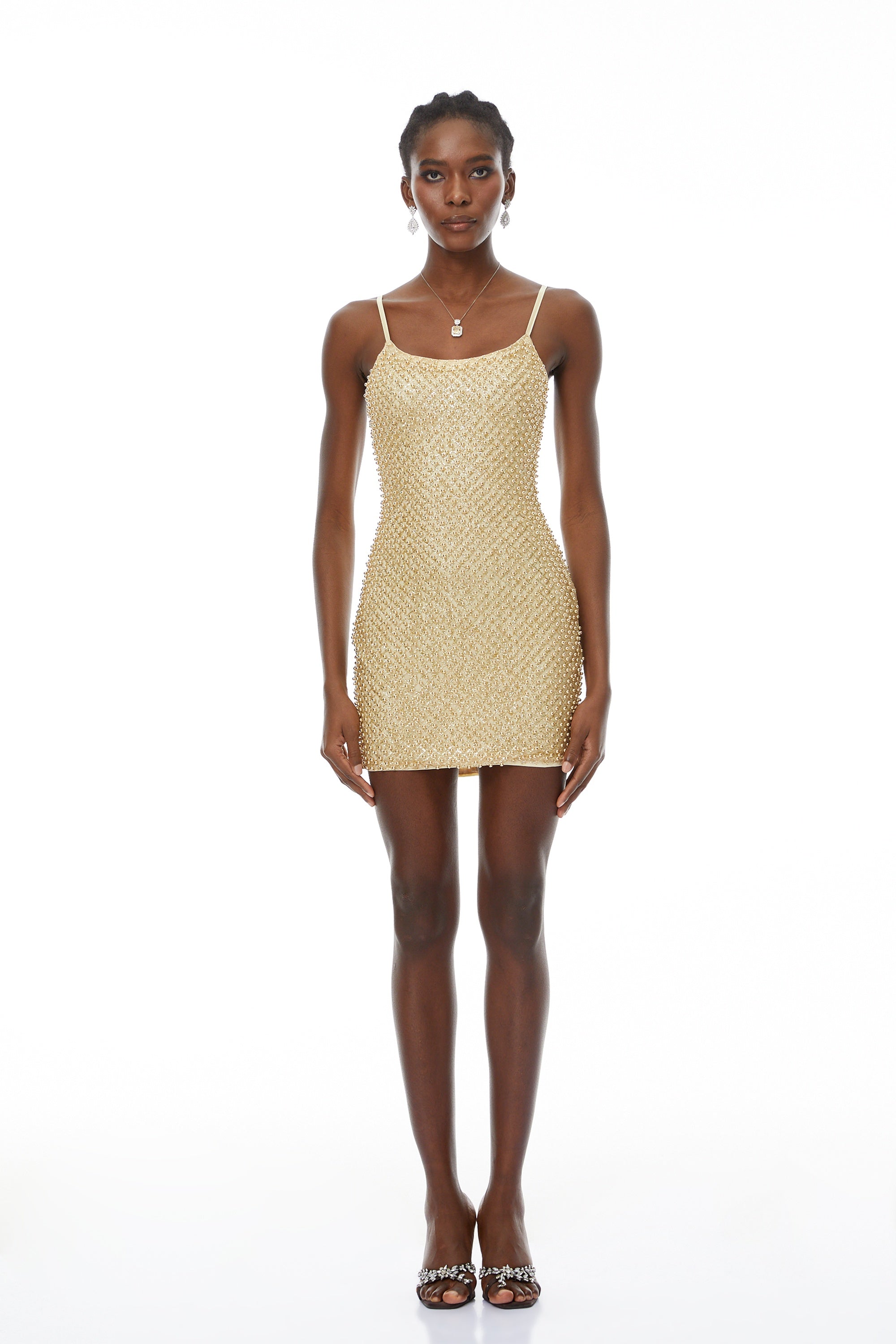 Gaia Gold Beaded Bodycon Mini Dress