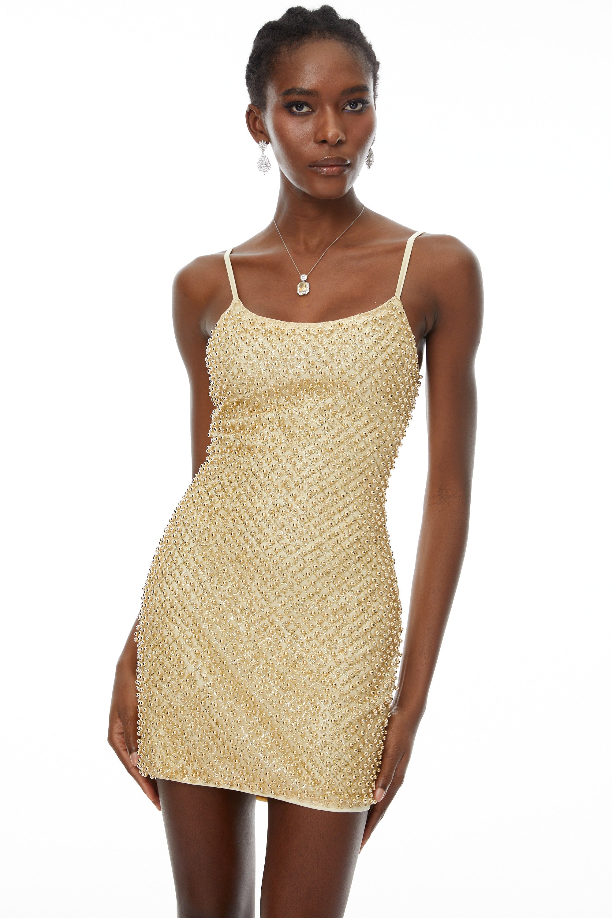Gaia Gold Beaded Bodycon Mini Dress
