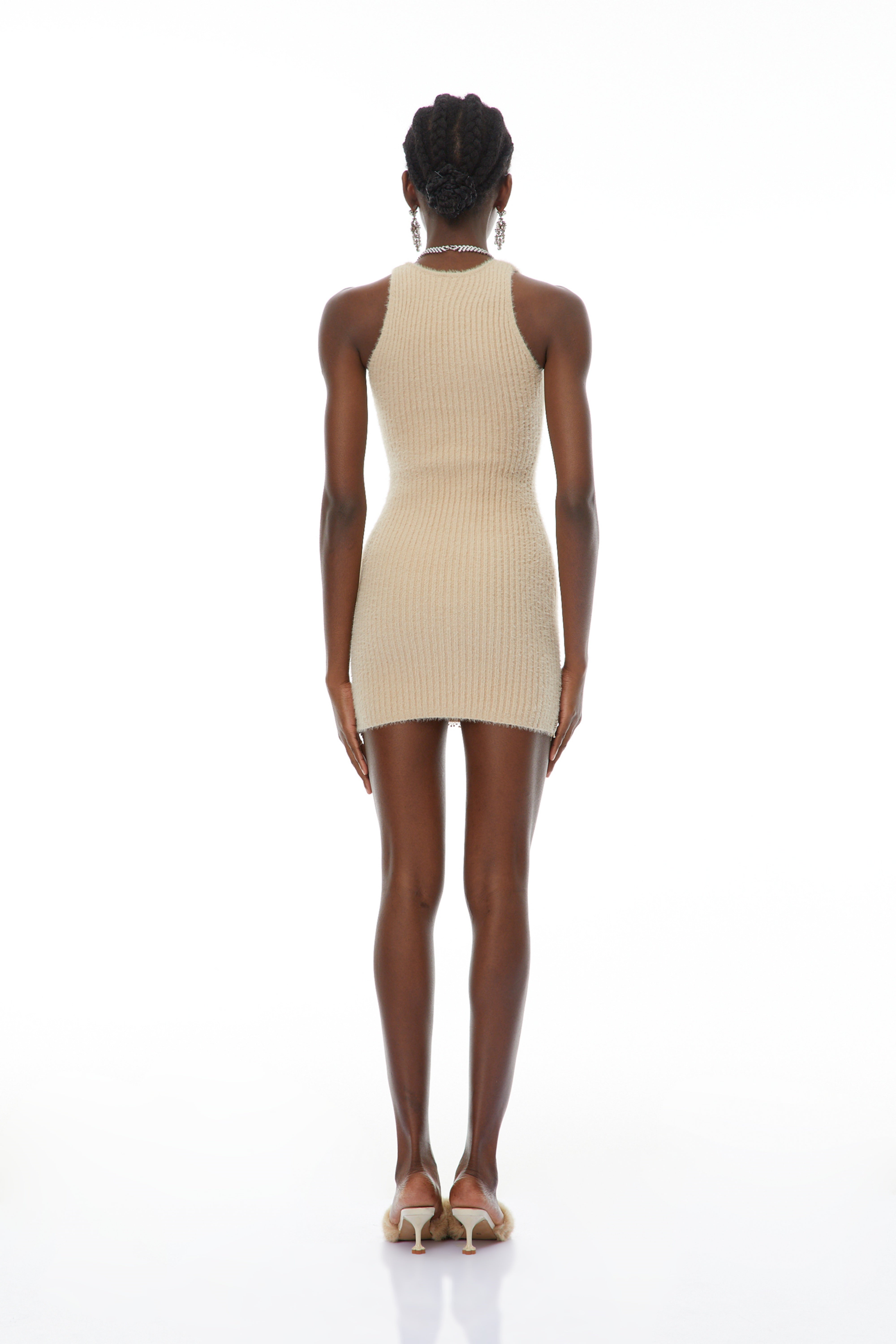 Larisa Neutral Lace Panel Knit Mini Dress