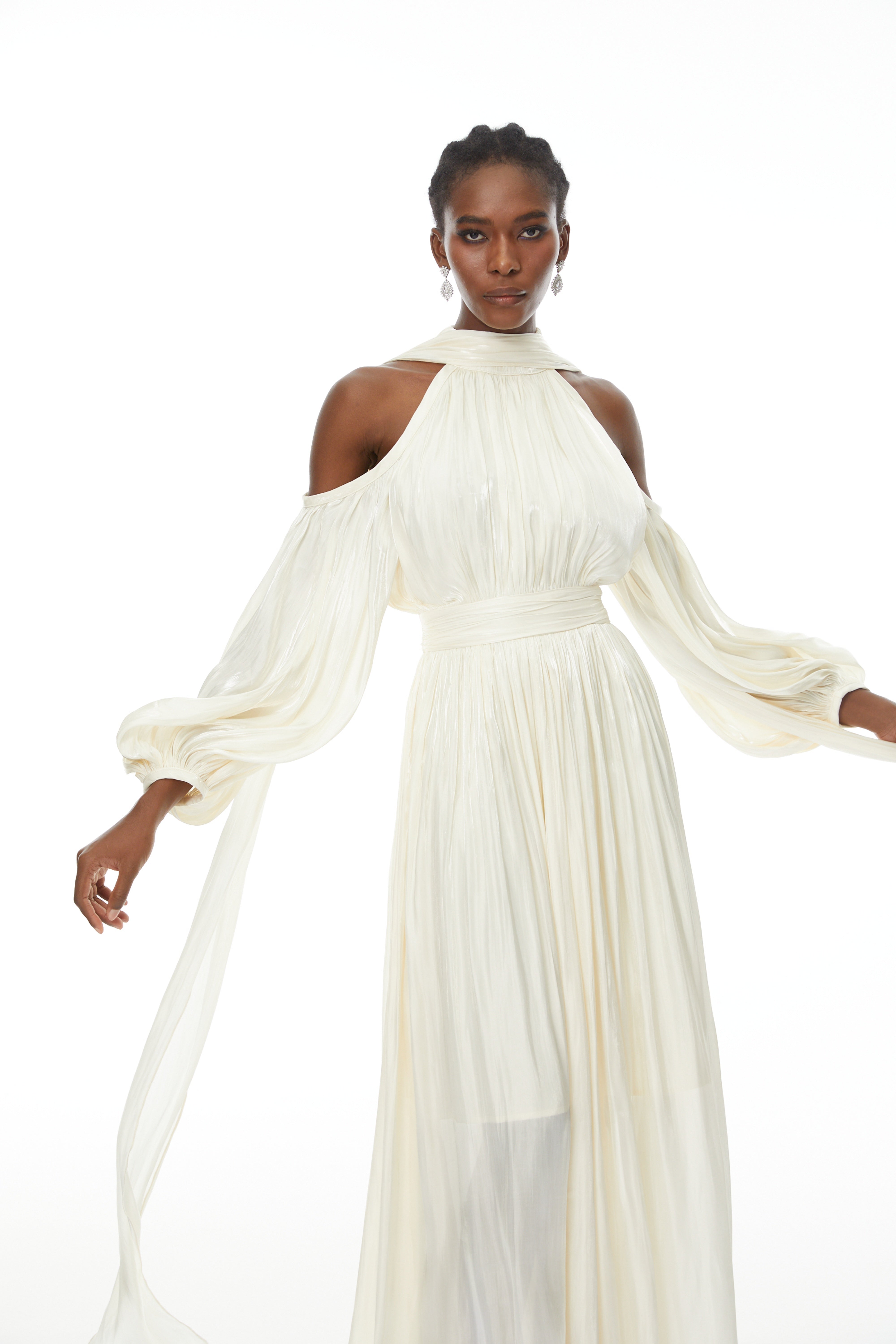 Cold Shoulder Ruched Maxi Dress