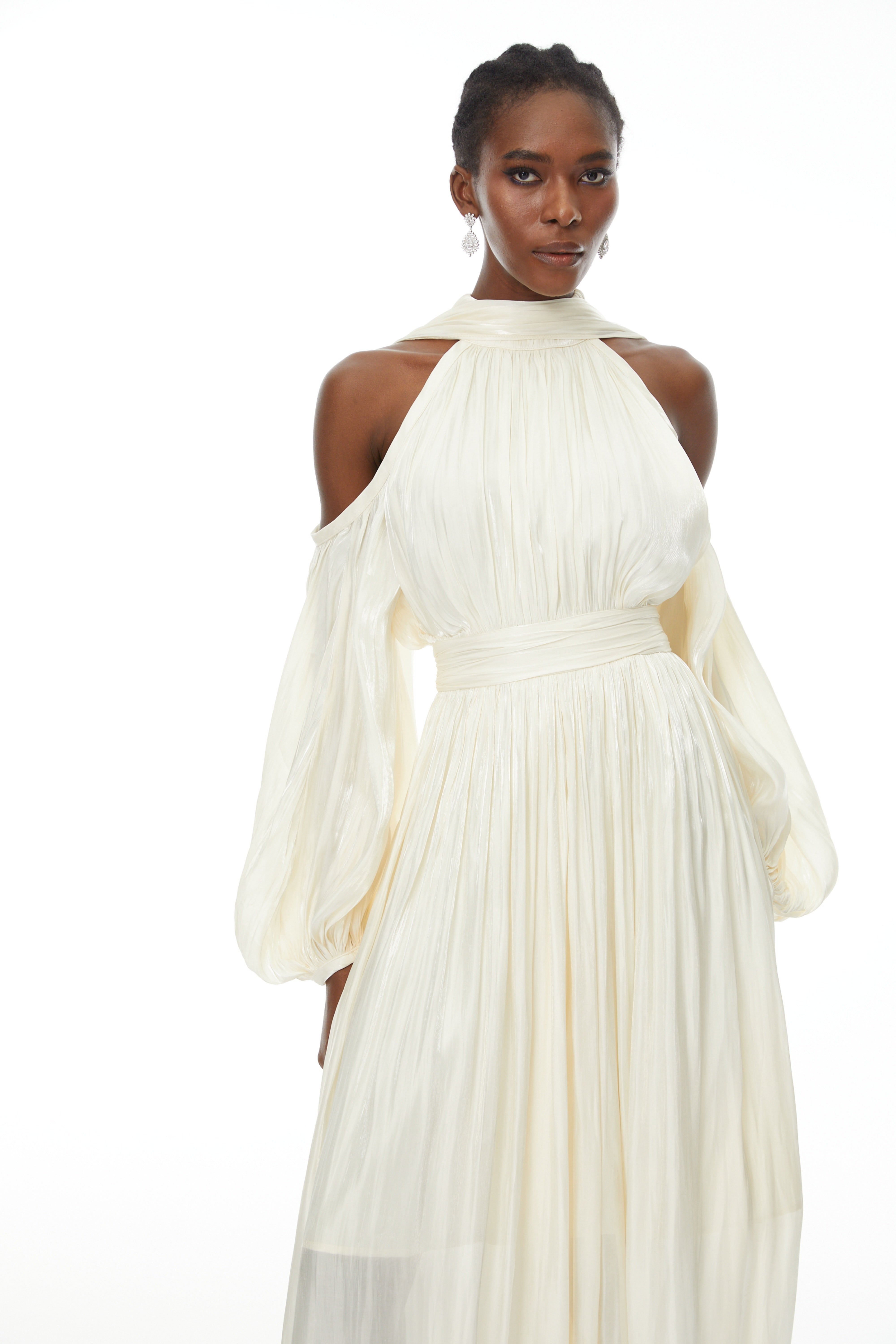 Cold Shoulder Ruched Maxi Dress