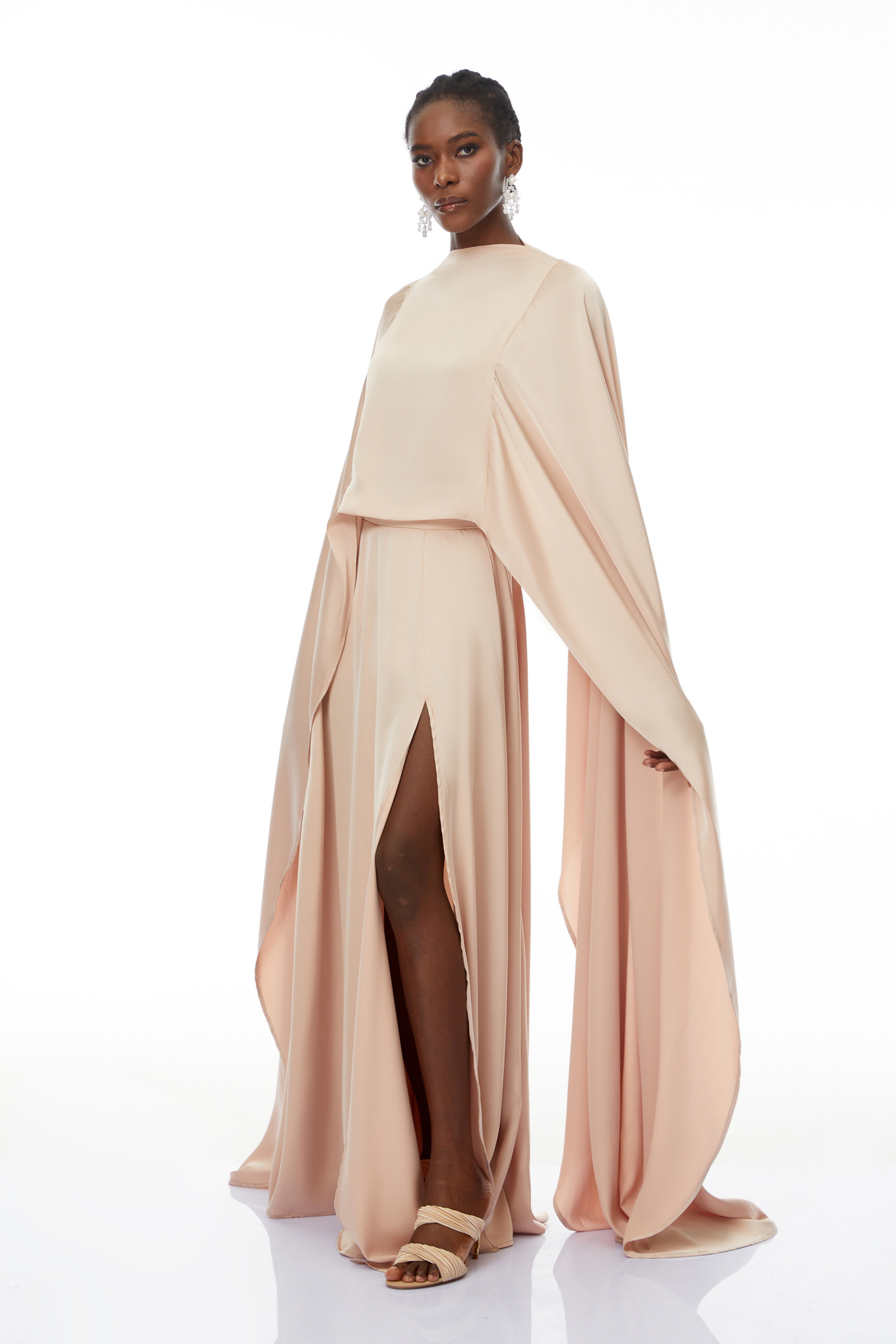 Flared Maxi Dress With Cape