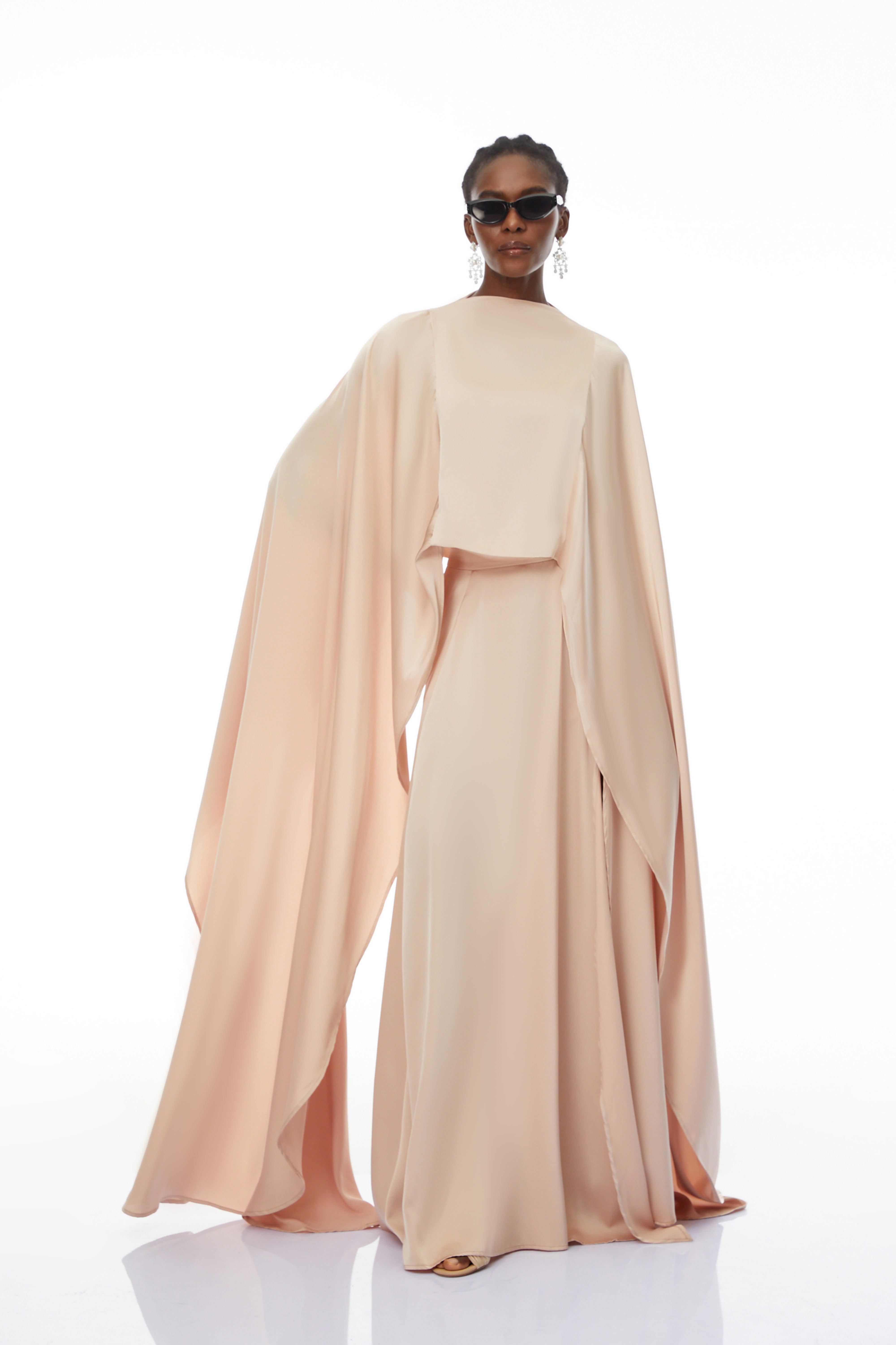 Flared Maxi Dress With Cape