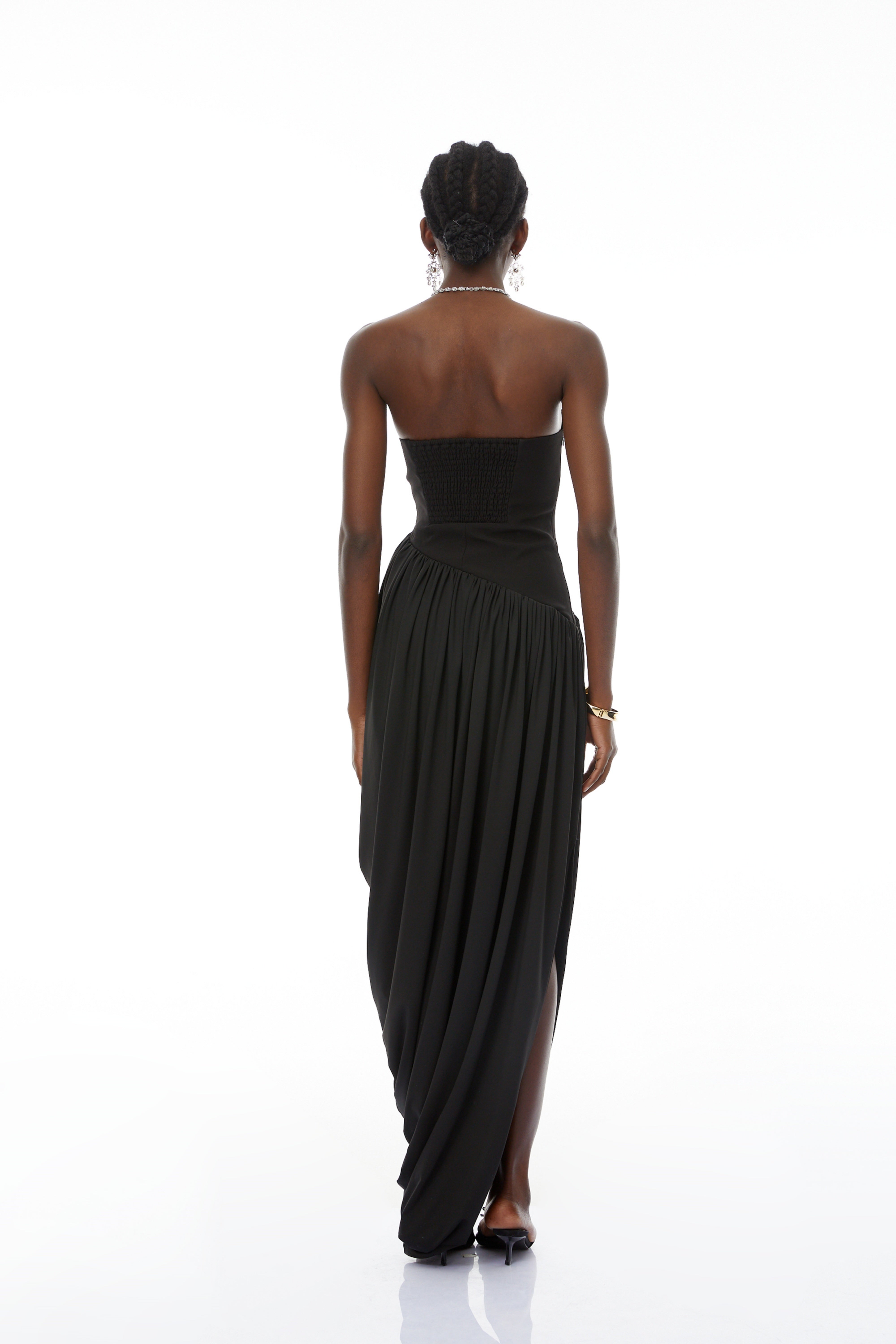 Valeria Black Asymmetrical Hem Maxi Dress