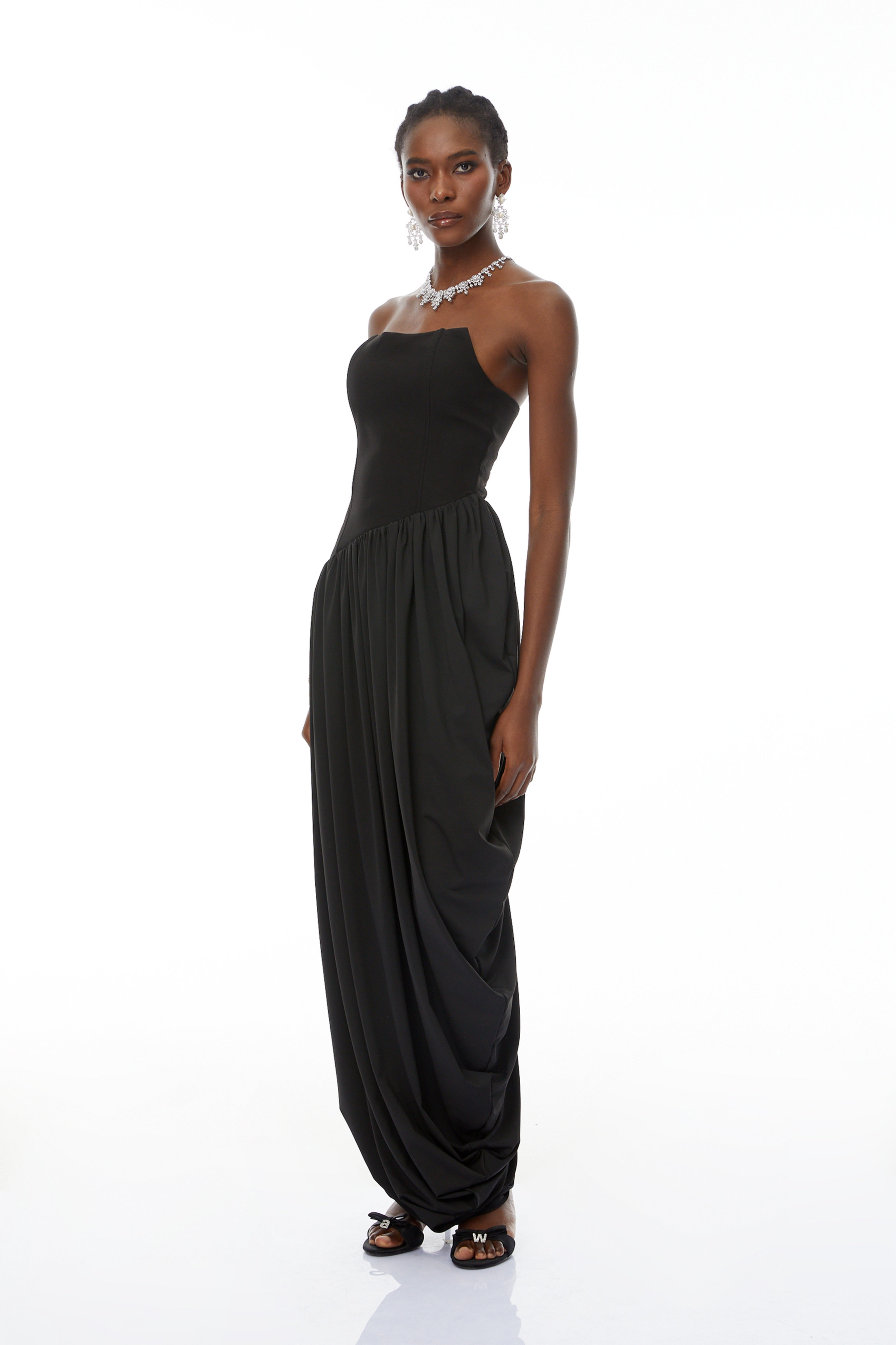 Valeria Black Asymmetrical Hem Maxi Dress