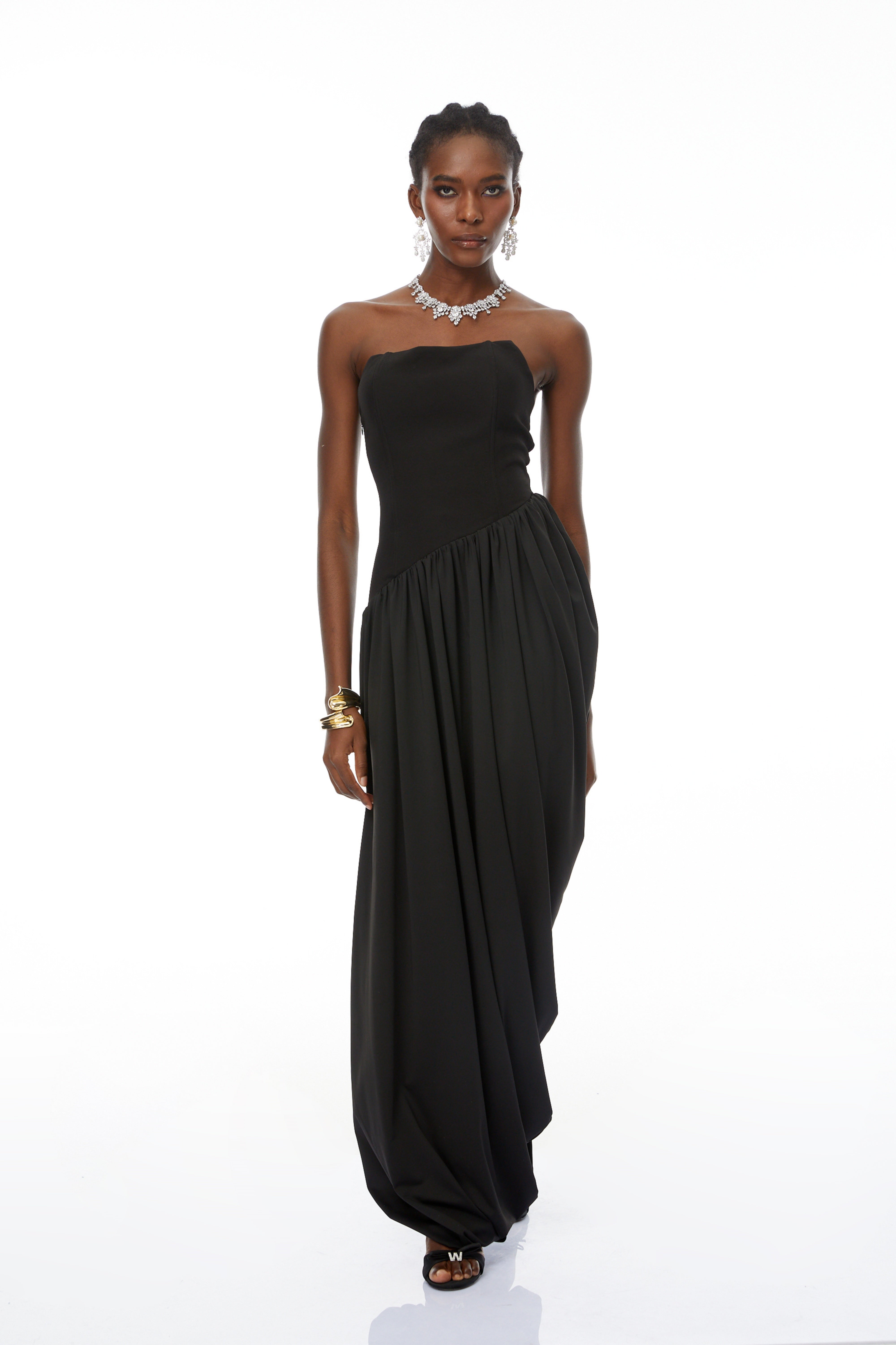 Valeria Black Asymmetrical Hem Maxi Dress