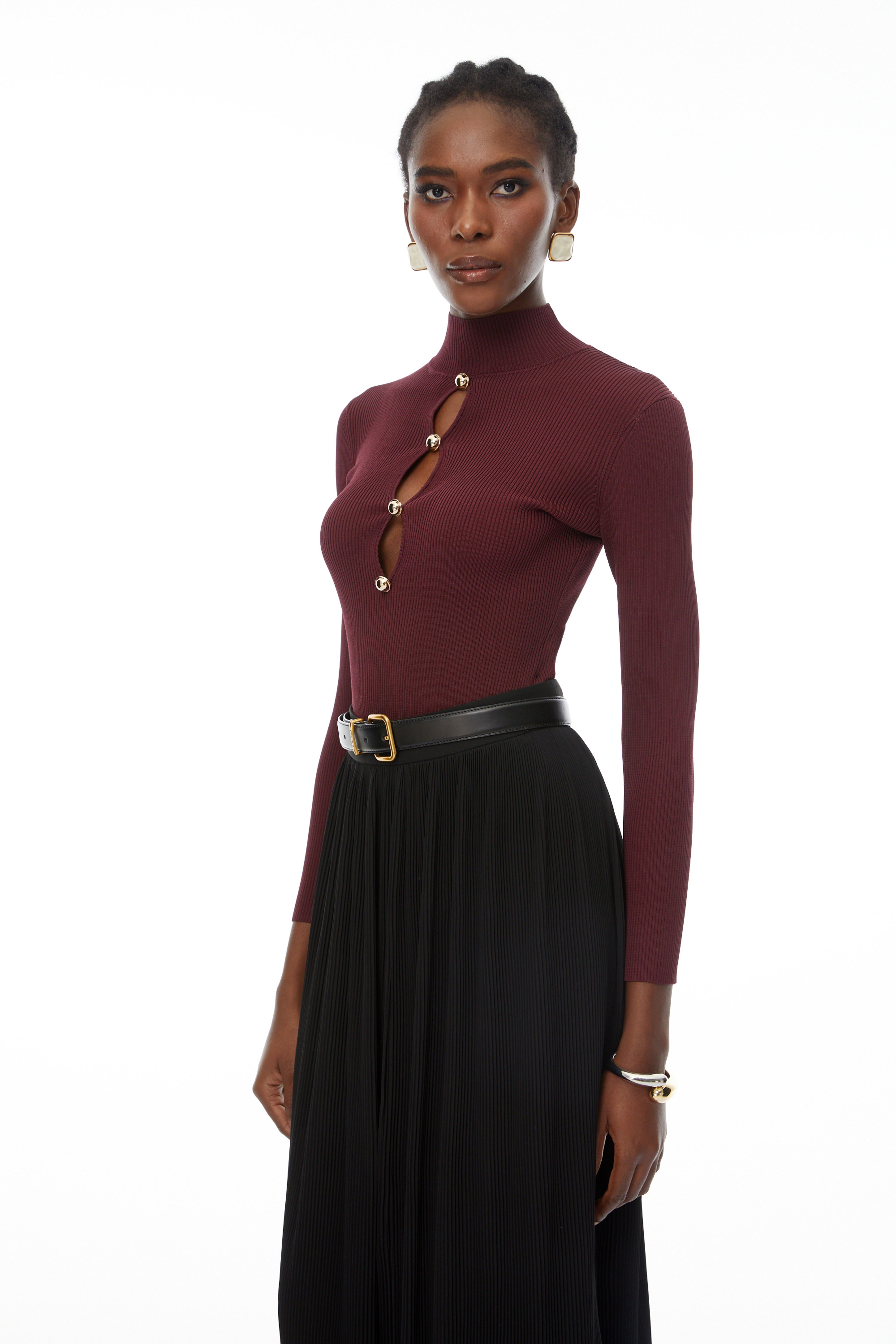 Thiago Burgundy Cut-Out Knit Top