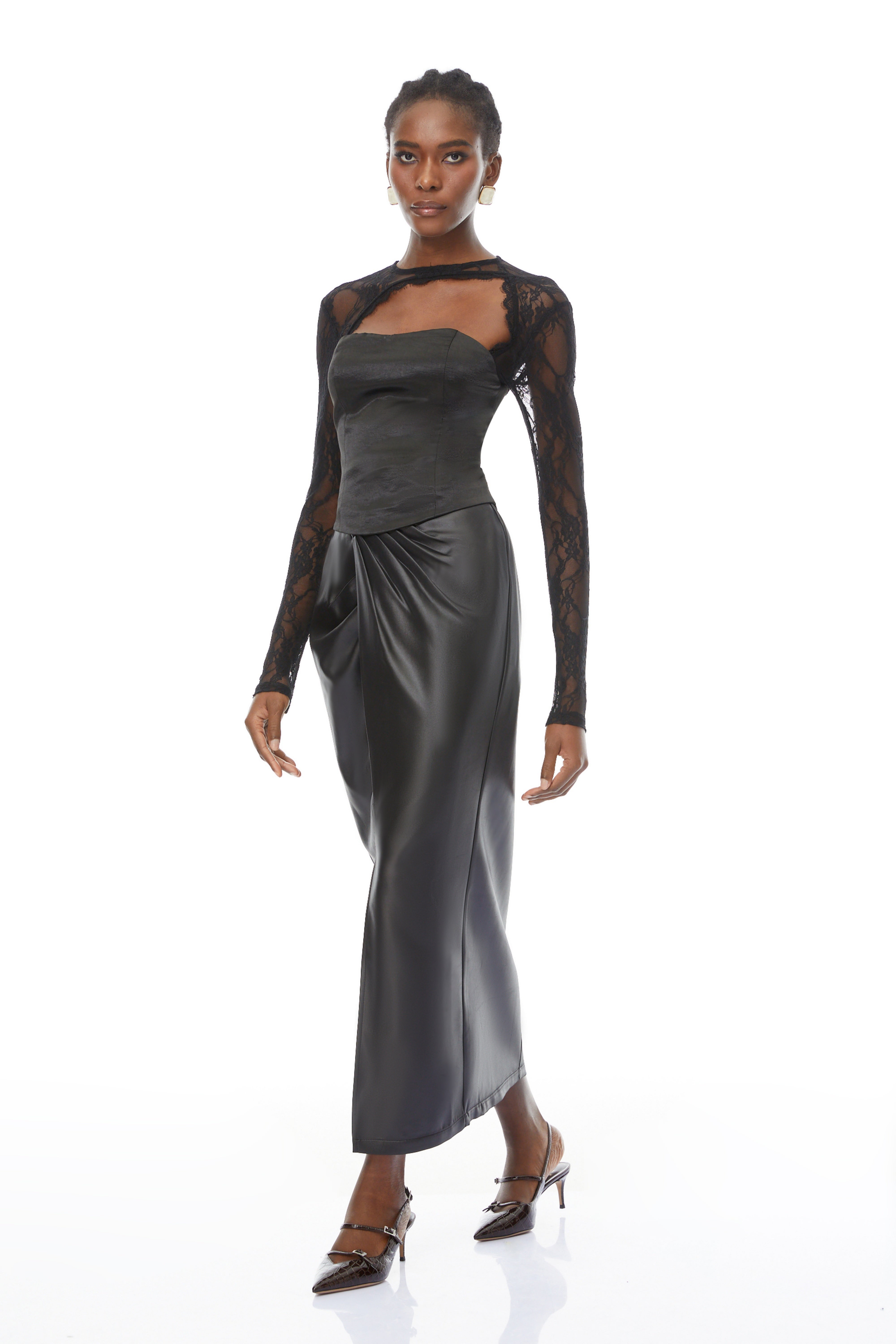 Dunja Black Lace Panel Corset Blouse