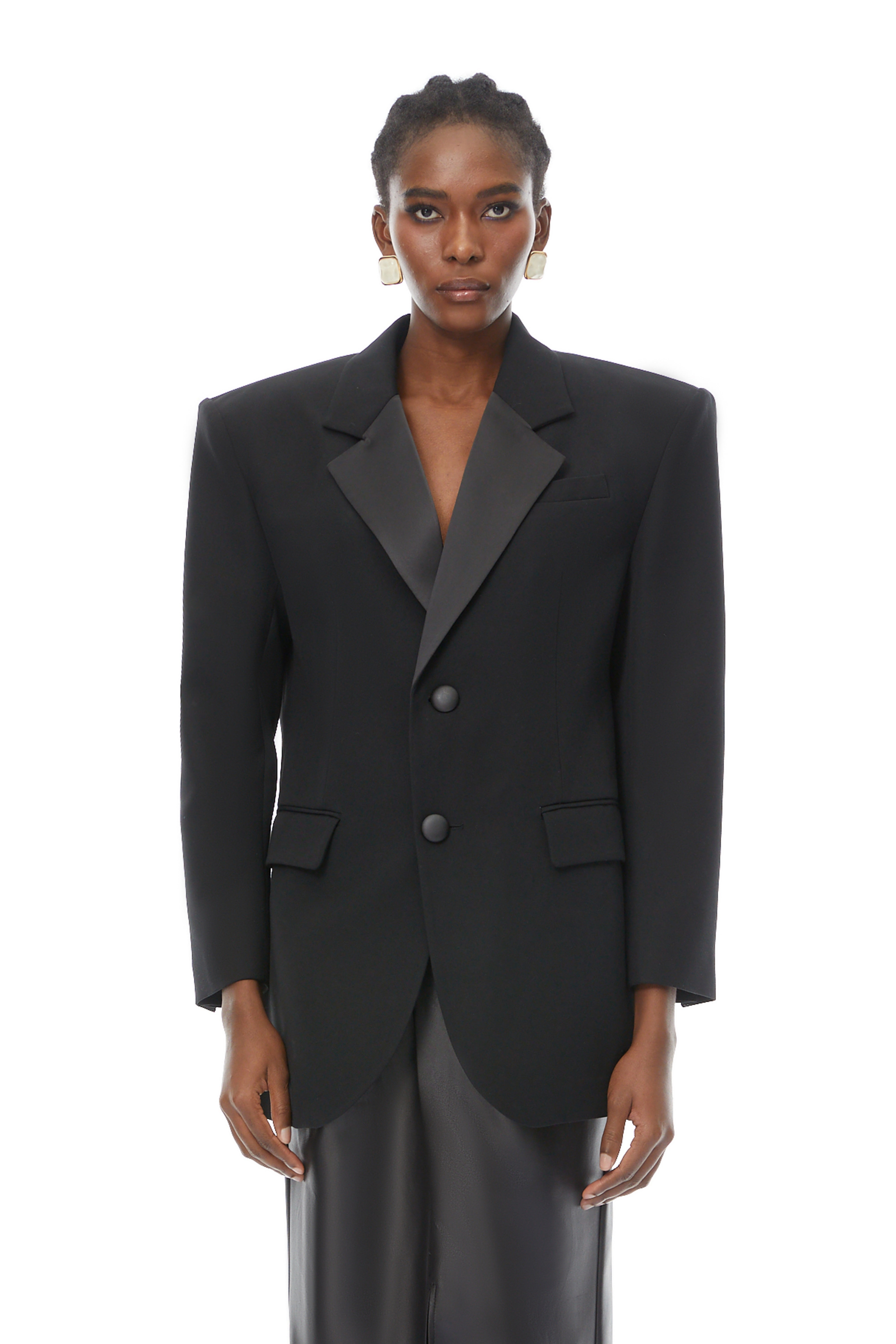 Simona Black Lapel Single-Breasted Blazer