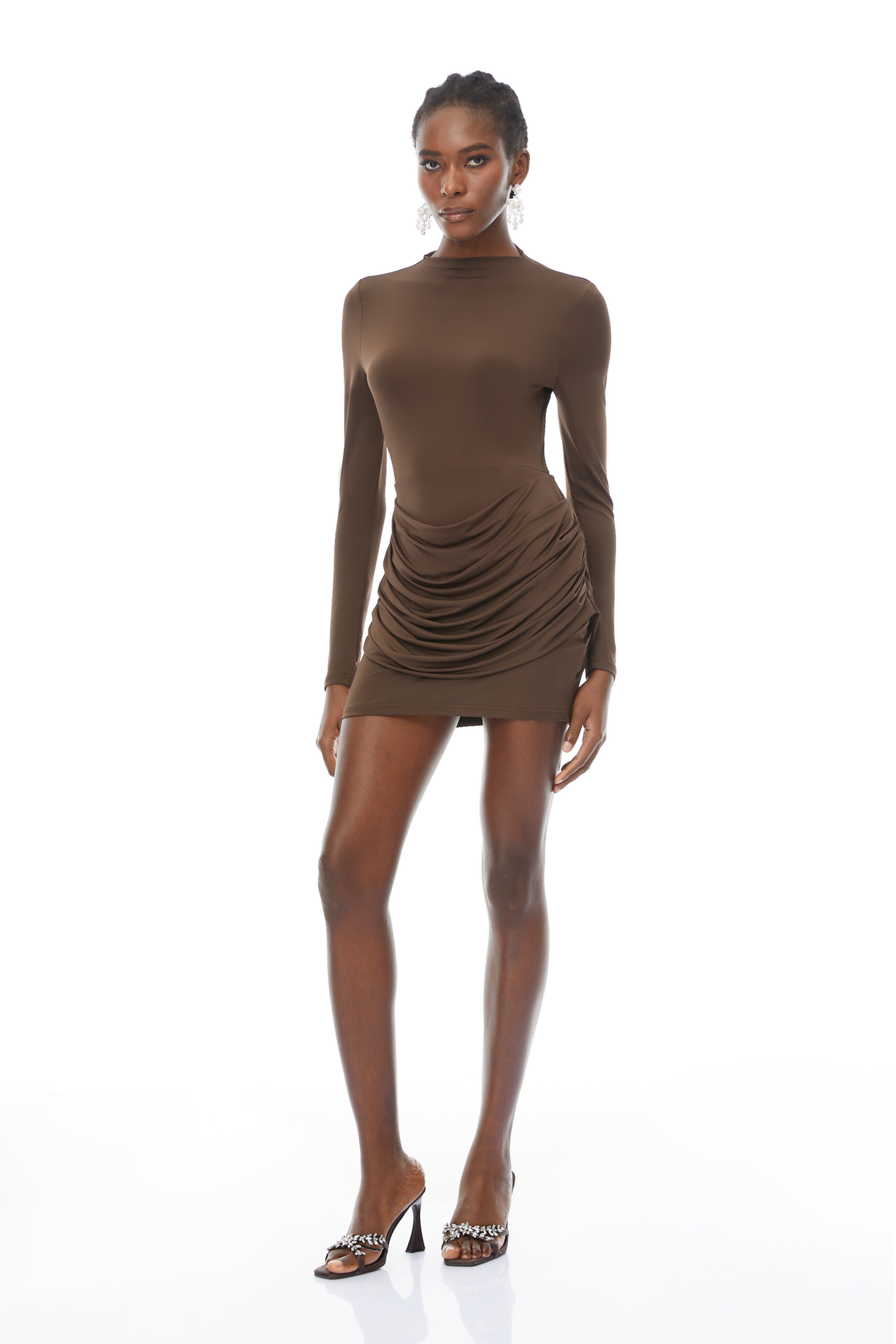 Astrid Brown Bodycon-Minikleid mit Rüschen