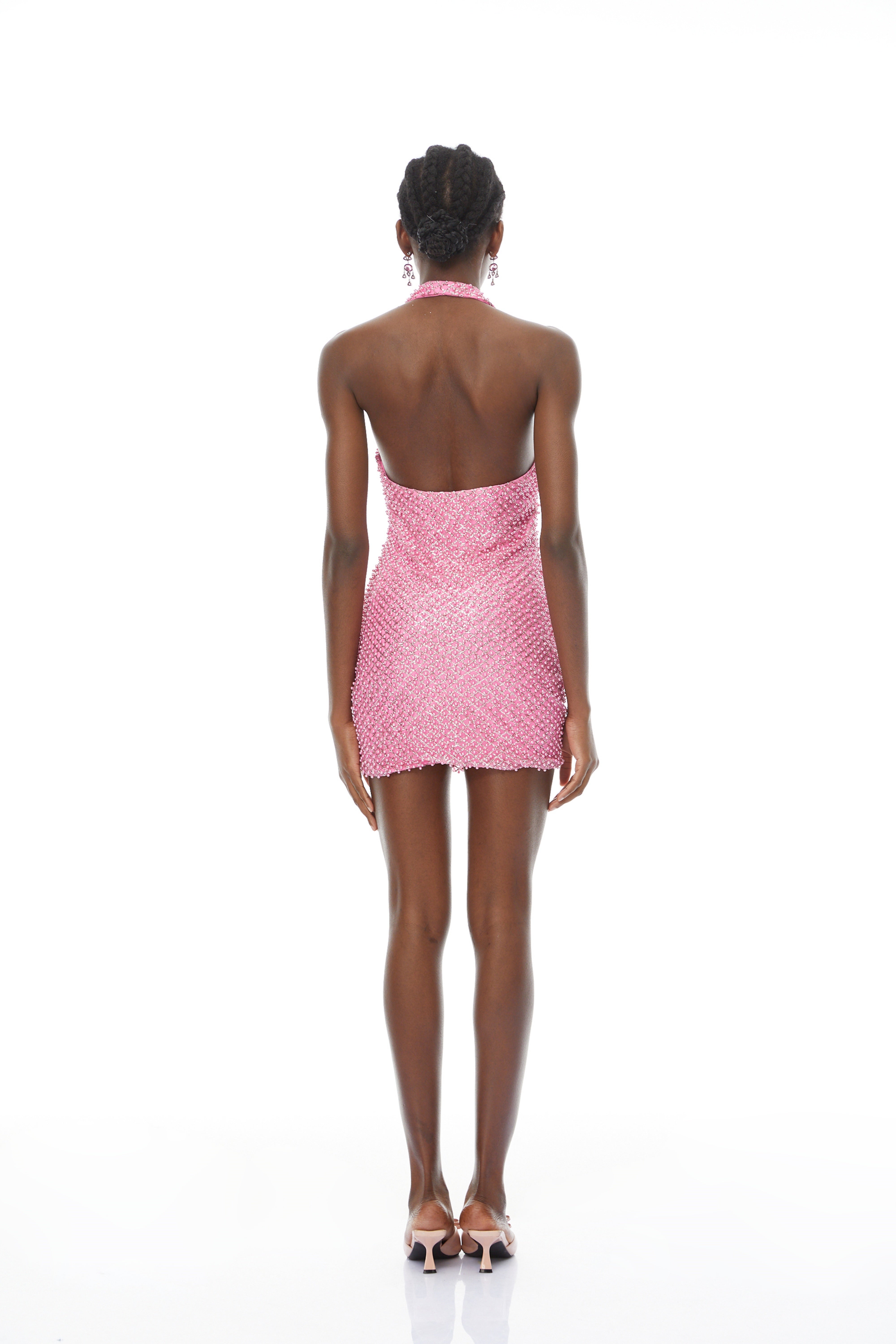 Martín Pink Beaded Embellished Mini Dress