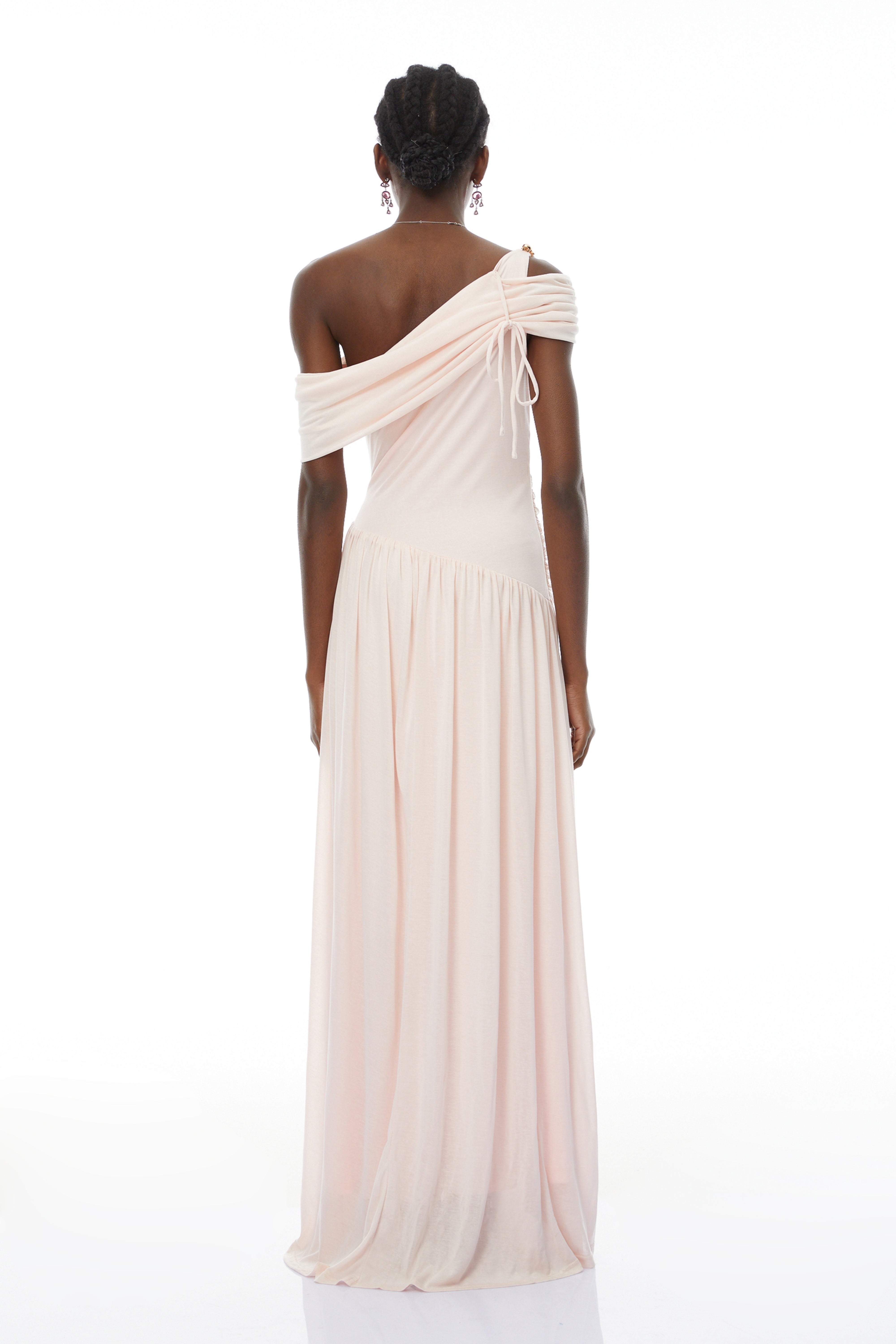 Sigrun Pink Asymmetrical Gathered Maxi Dress