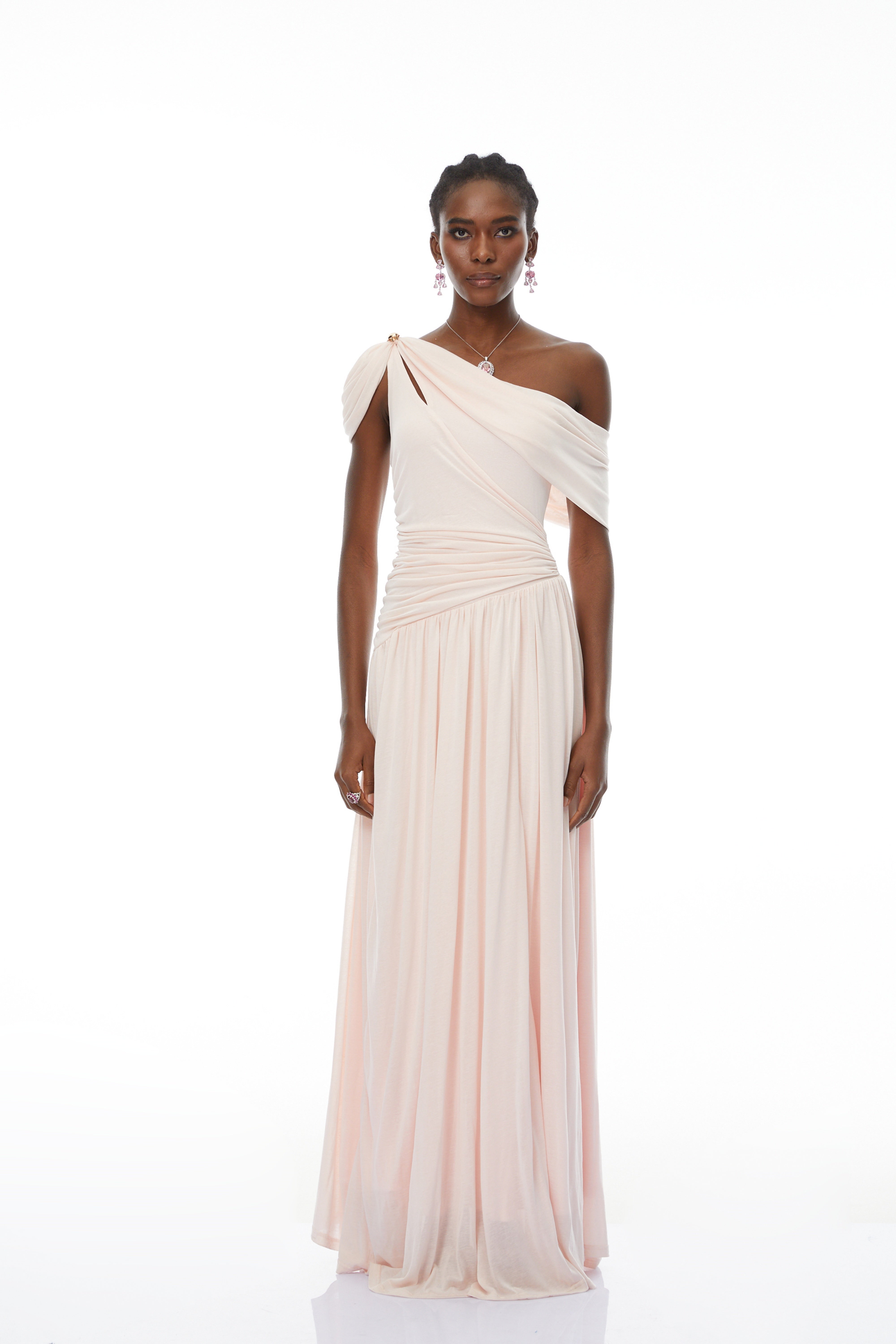 Sigrun Pink Asymmetrical Gathered Maxi Dress