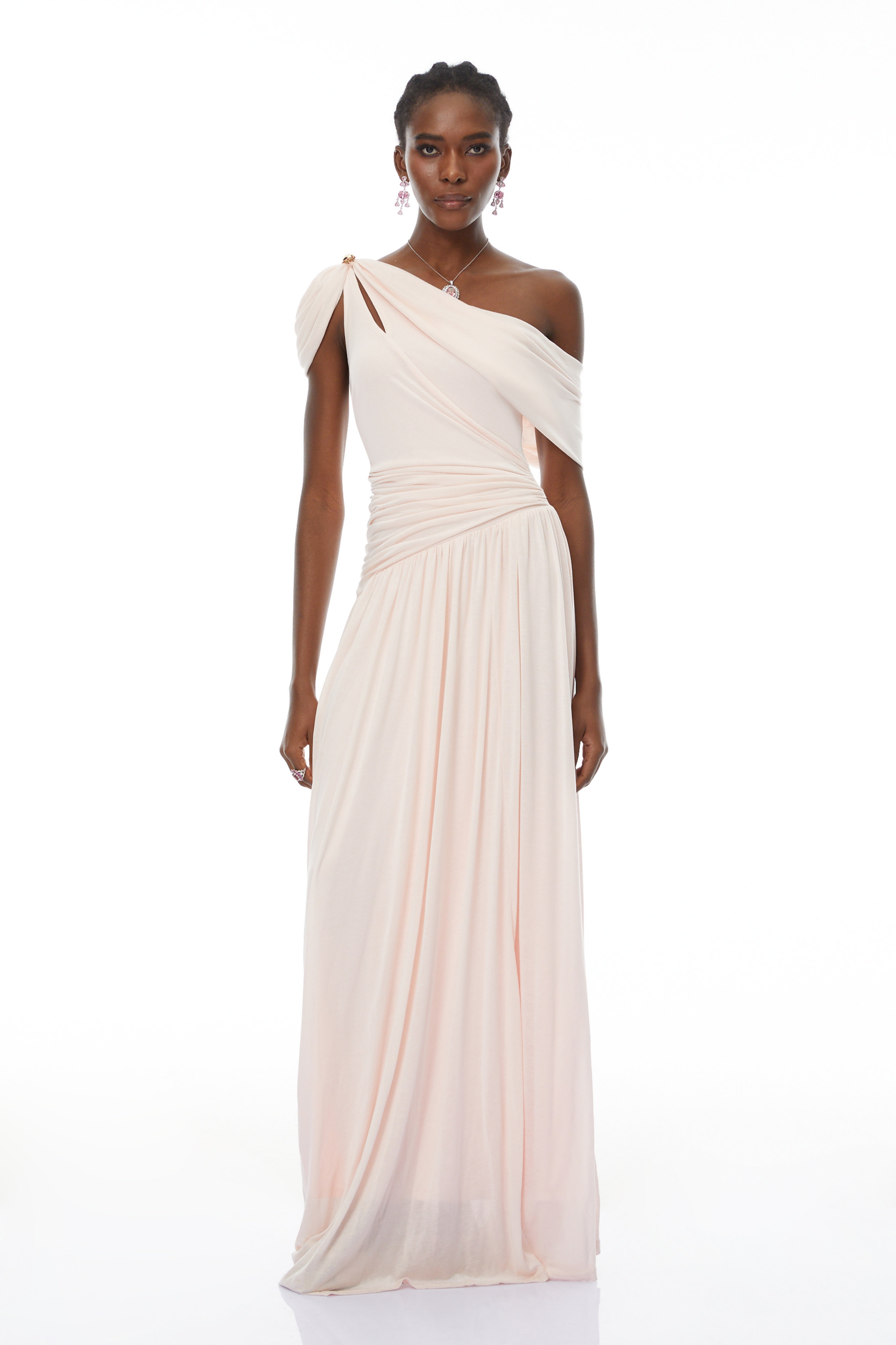 Sigrun Pink Asymmetrical Gathered Maxi Dress